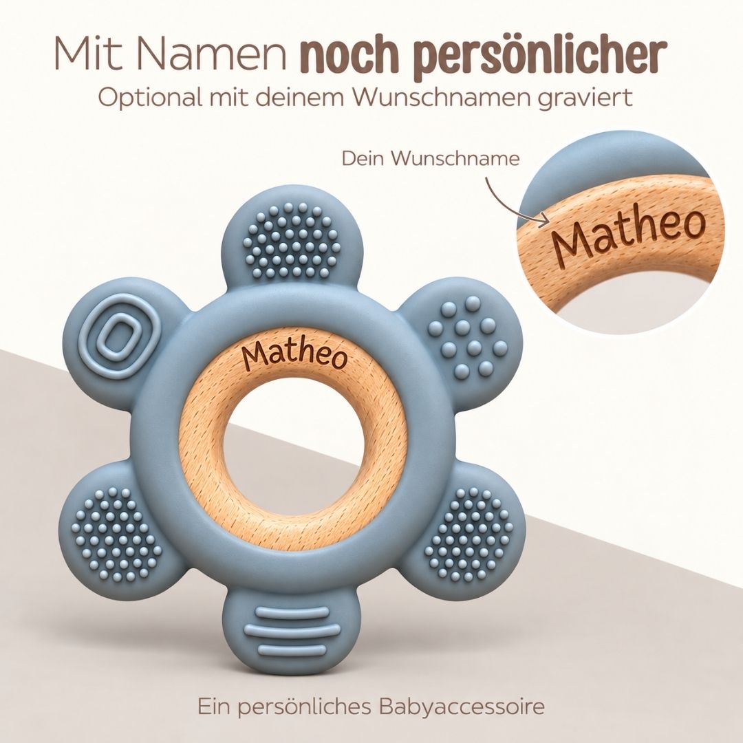 Beißring aus Holz & Silikon personalisiert - Blume
