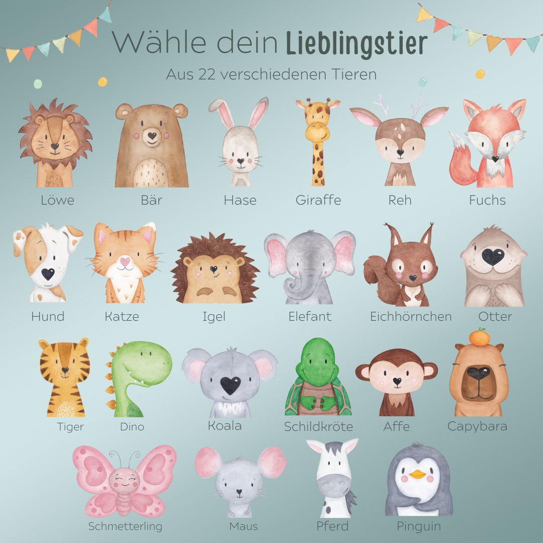 Milchzahndose Holz personalisiert - Tier Aquarell