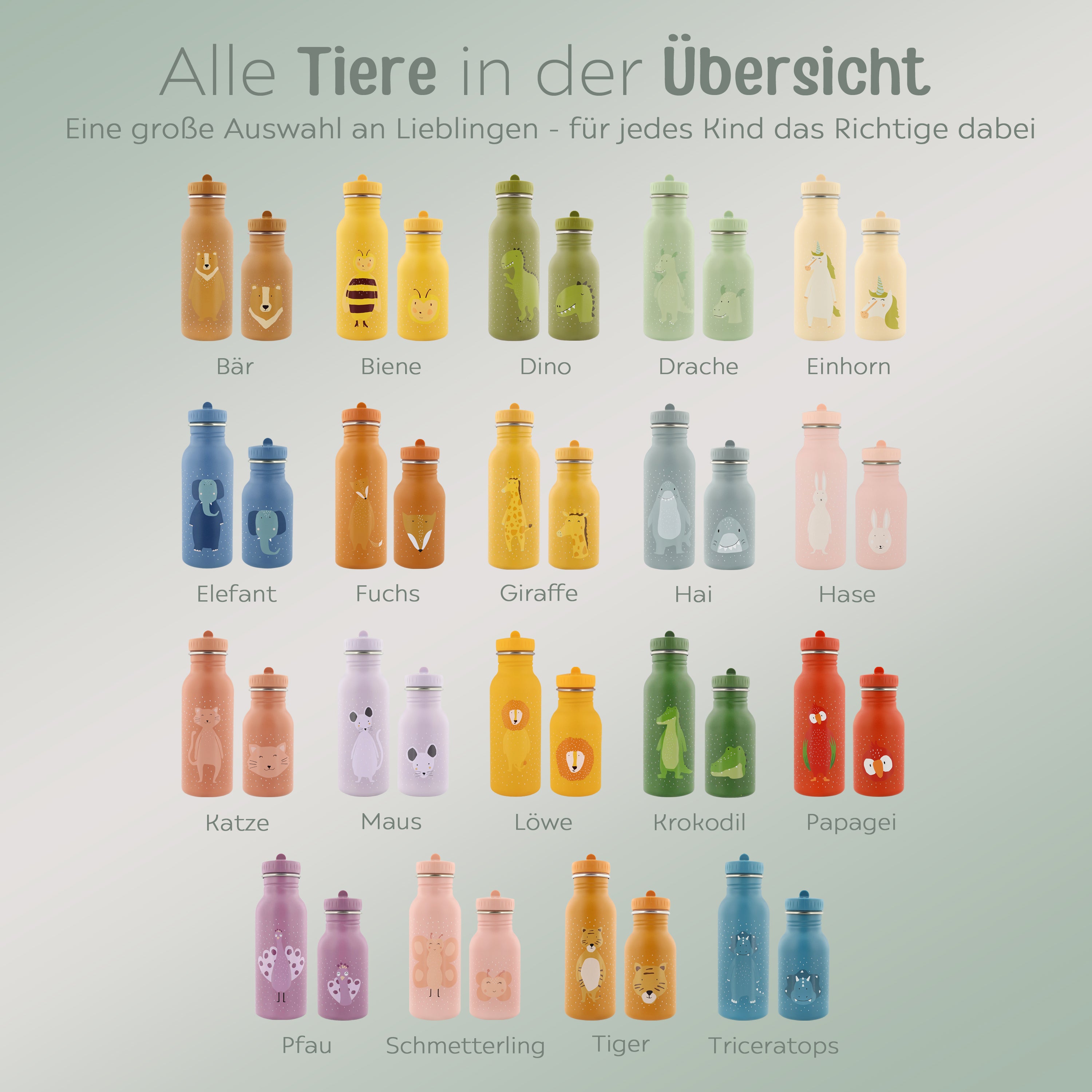 TRIXIE Kinder Trinkflasche personalisiert - Tiere