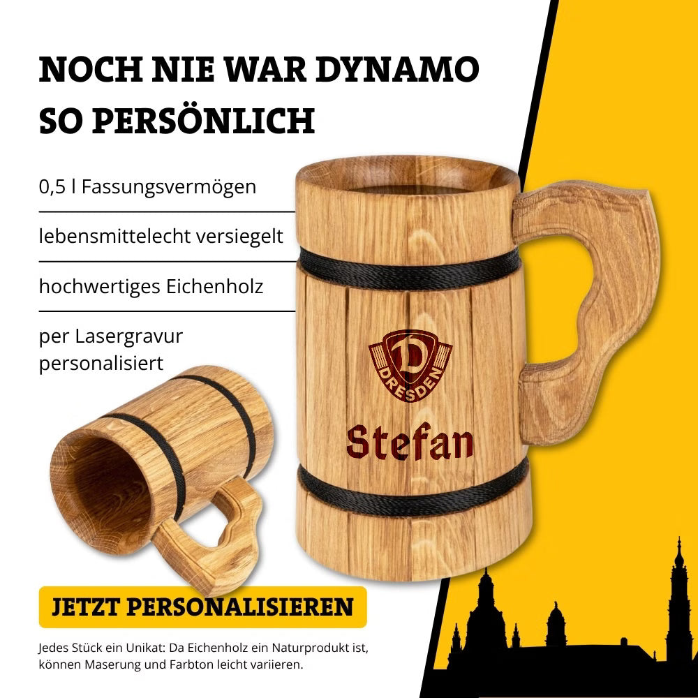 DYNAMO Bierkrug Holz Wappen personalisiert