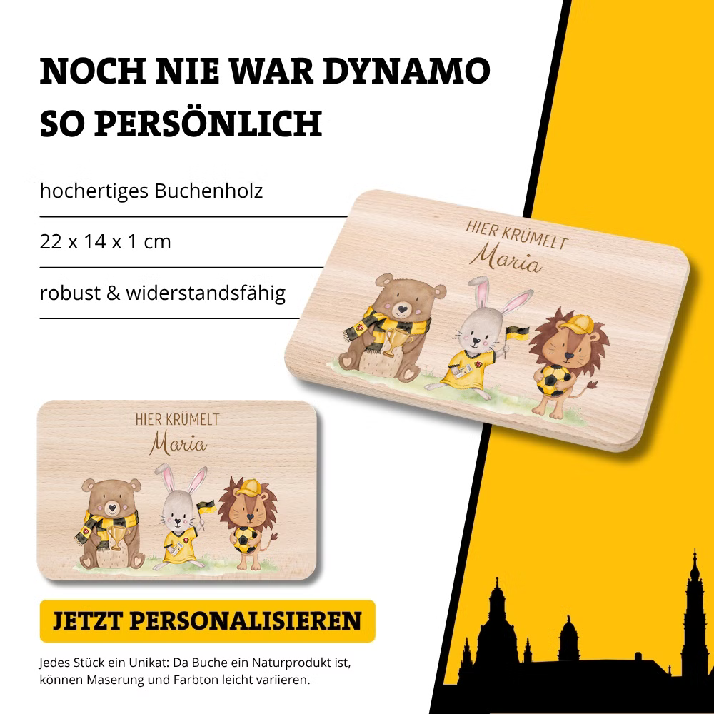 DYNAMO Frühstücksbrett Holz Dynamo Tiere personalisiert