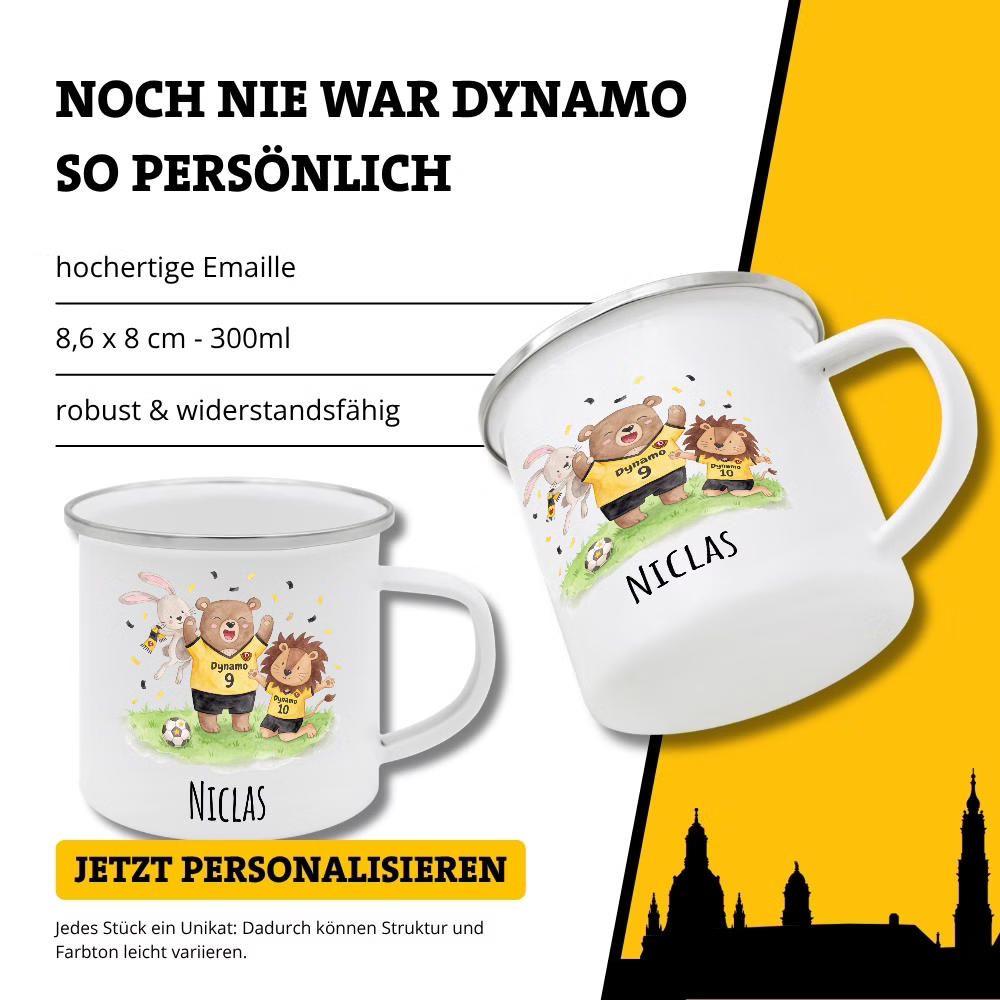 DYNAMO Emaille Tasse Tiere personalisiert