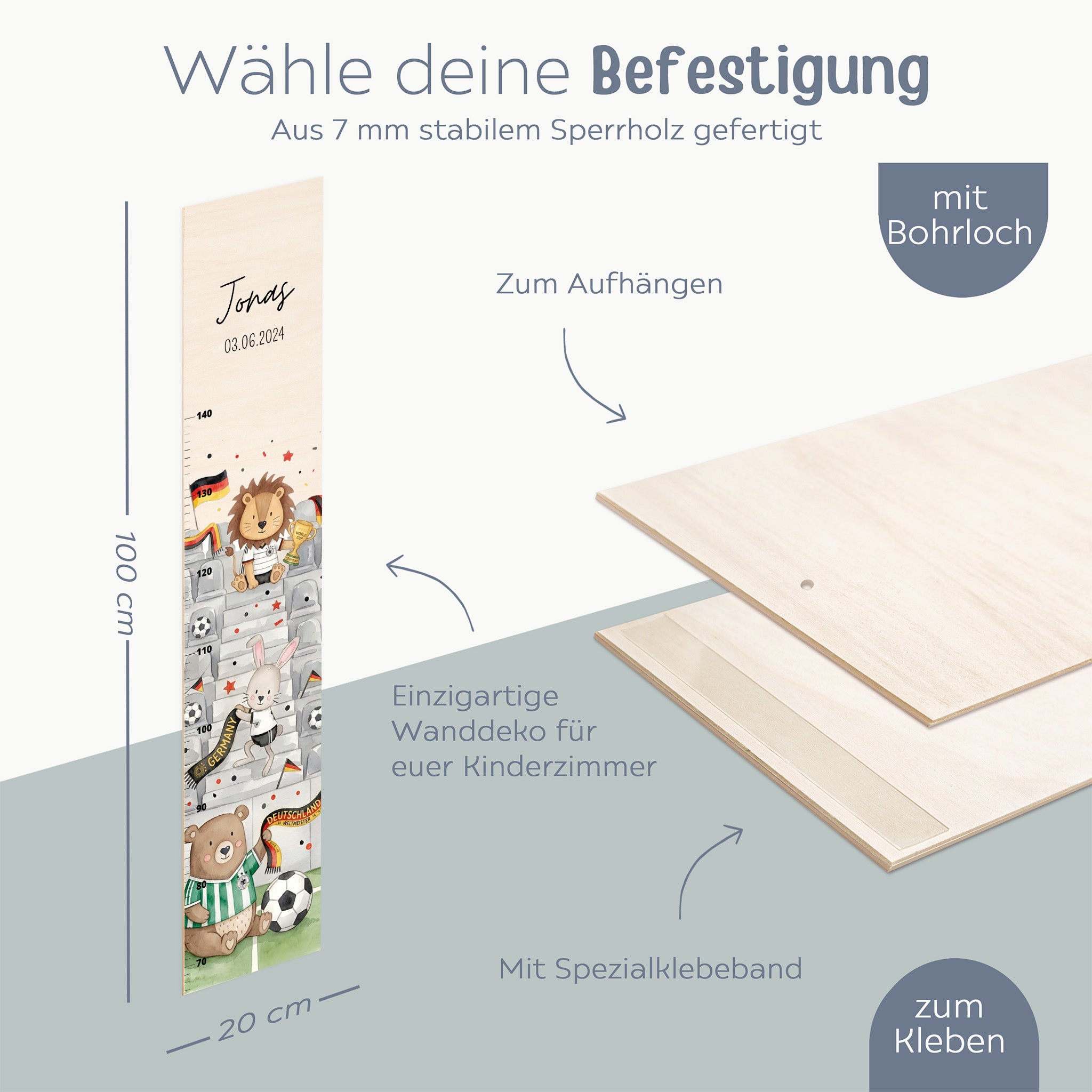 Kindermesslatte Holz personalisiert - WM-Kollektion