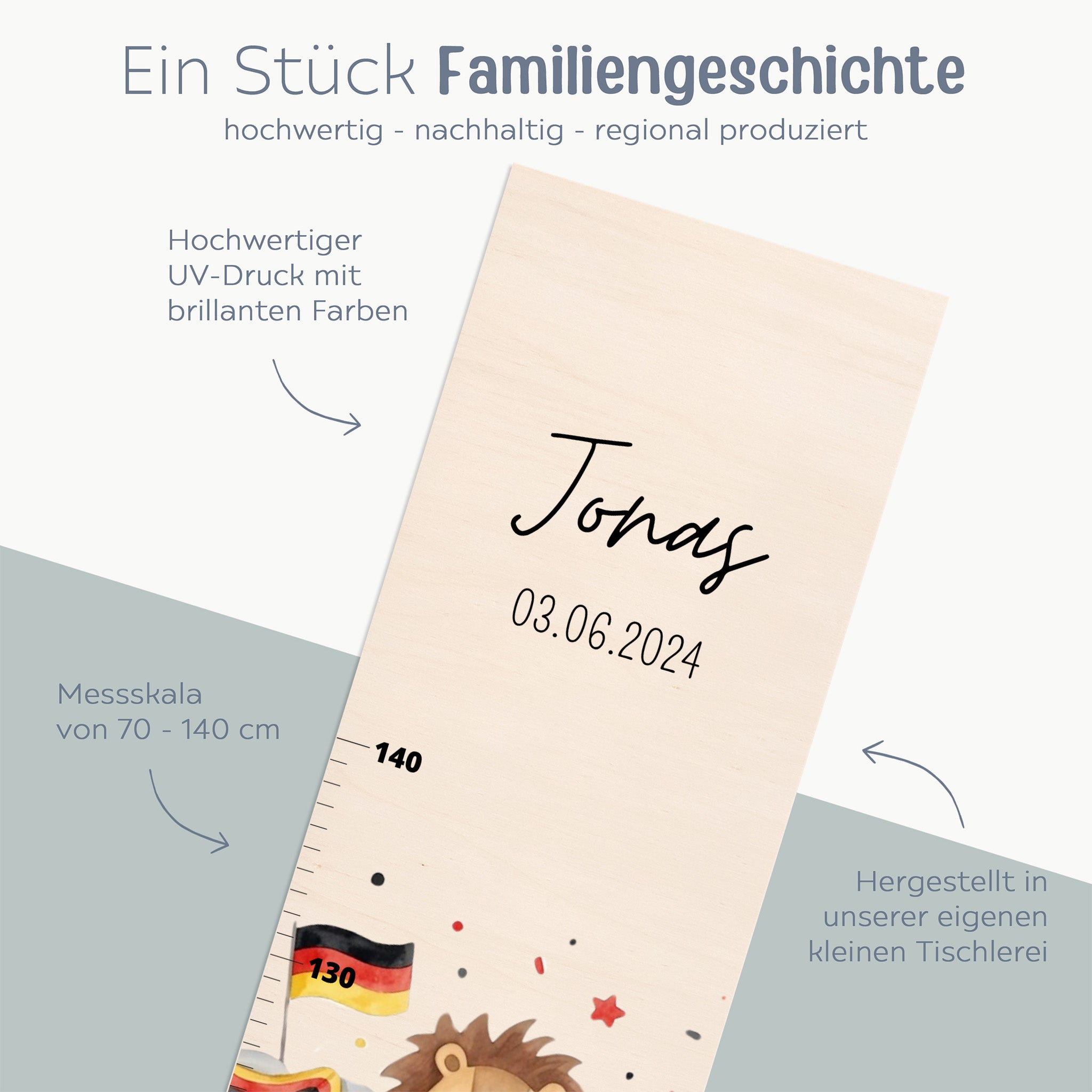 Kindermesslatte Holz personalisiert - WM-Kollektion