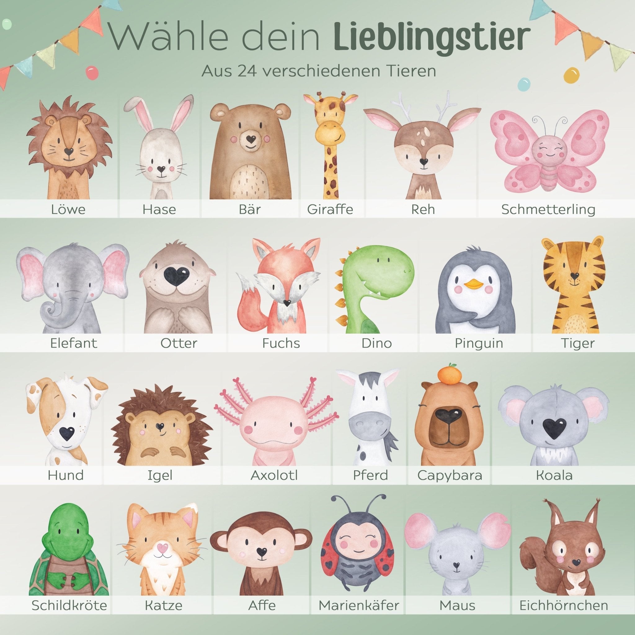 Brotdose Edelstahl personalisiert - Tier links Girlande Aquarell