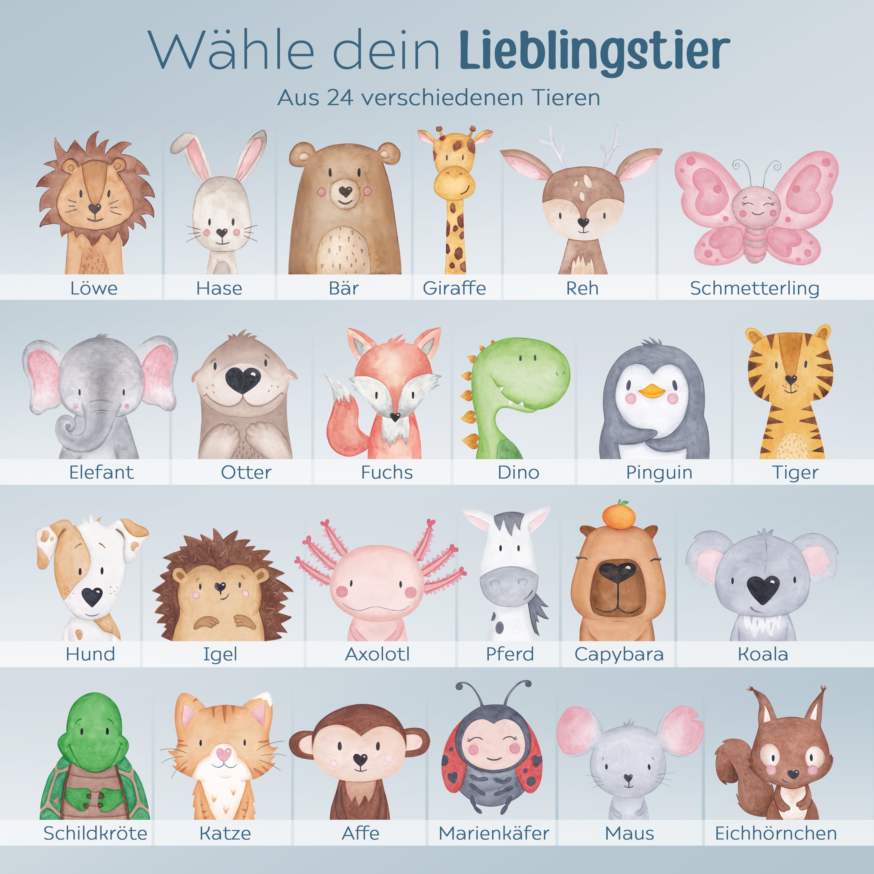 LED Nachtlicht Kinder personalisiert - Tier Aquarell