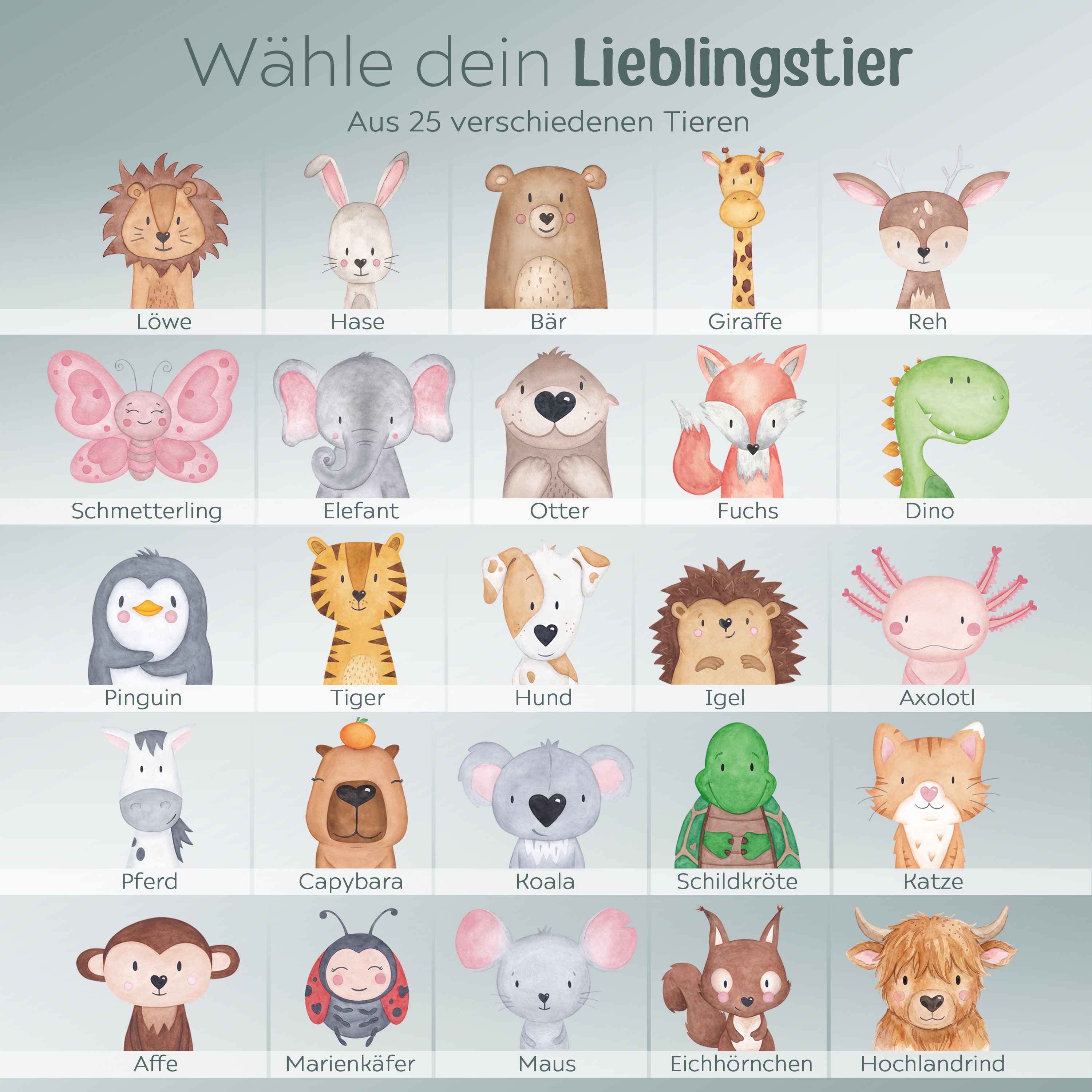 Kinder Trinkflasche Edelstahl personalisiert - Tier Aquarell