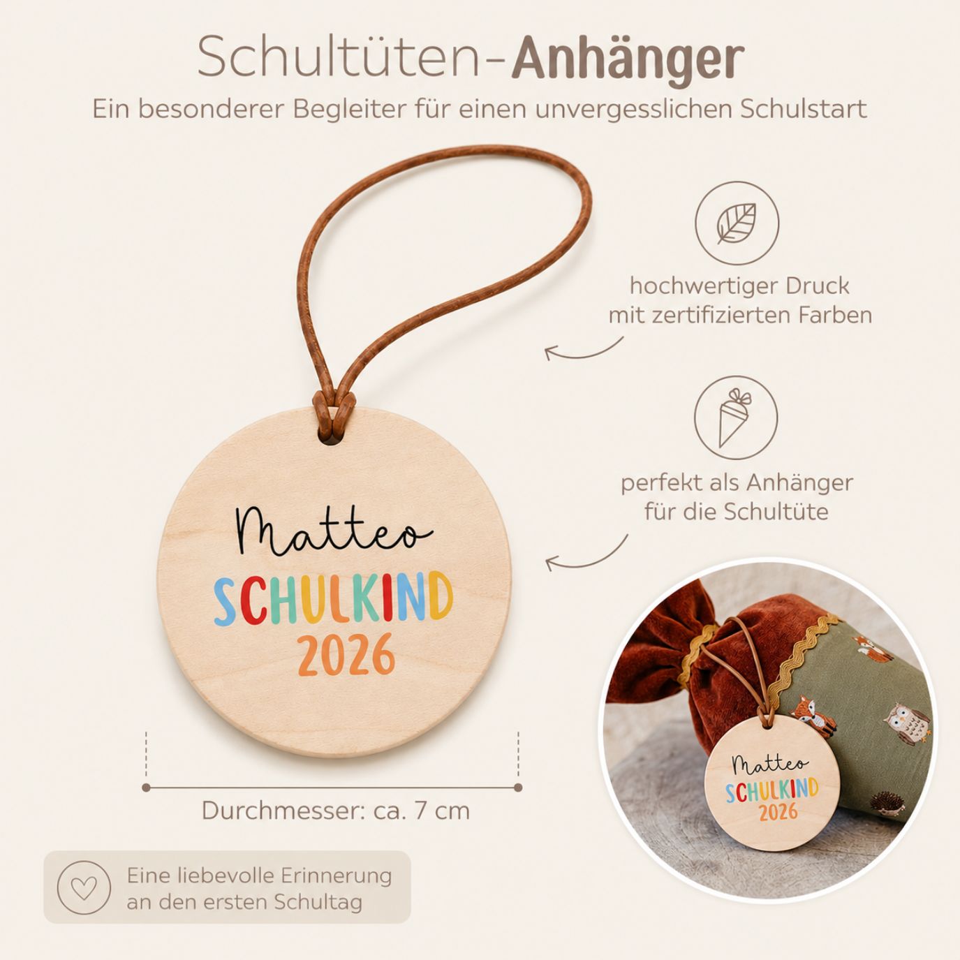 Schultütenanhänger personalisiert - Schulkind 2026