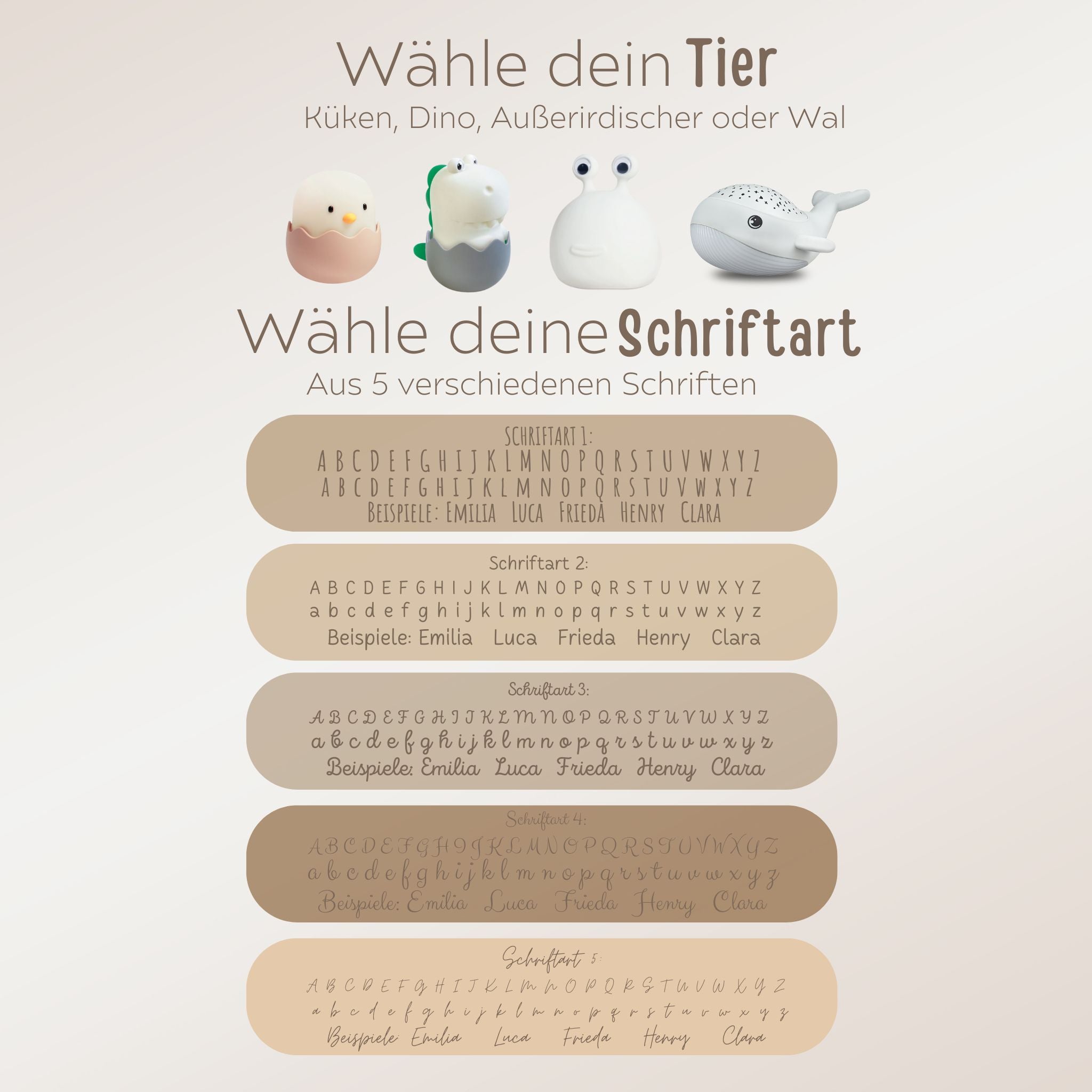 EGGY EGG Nachtlicht personalisiert - Wal, Dino, Küken oder Außerirdischer