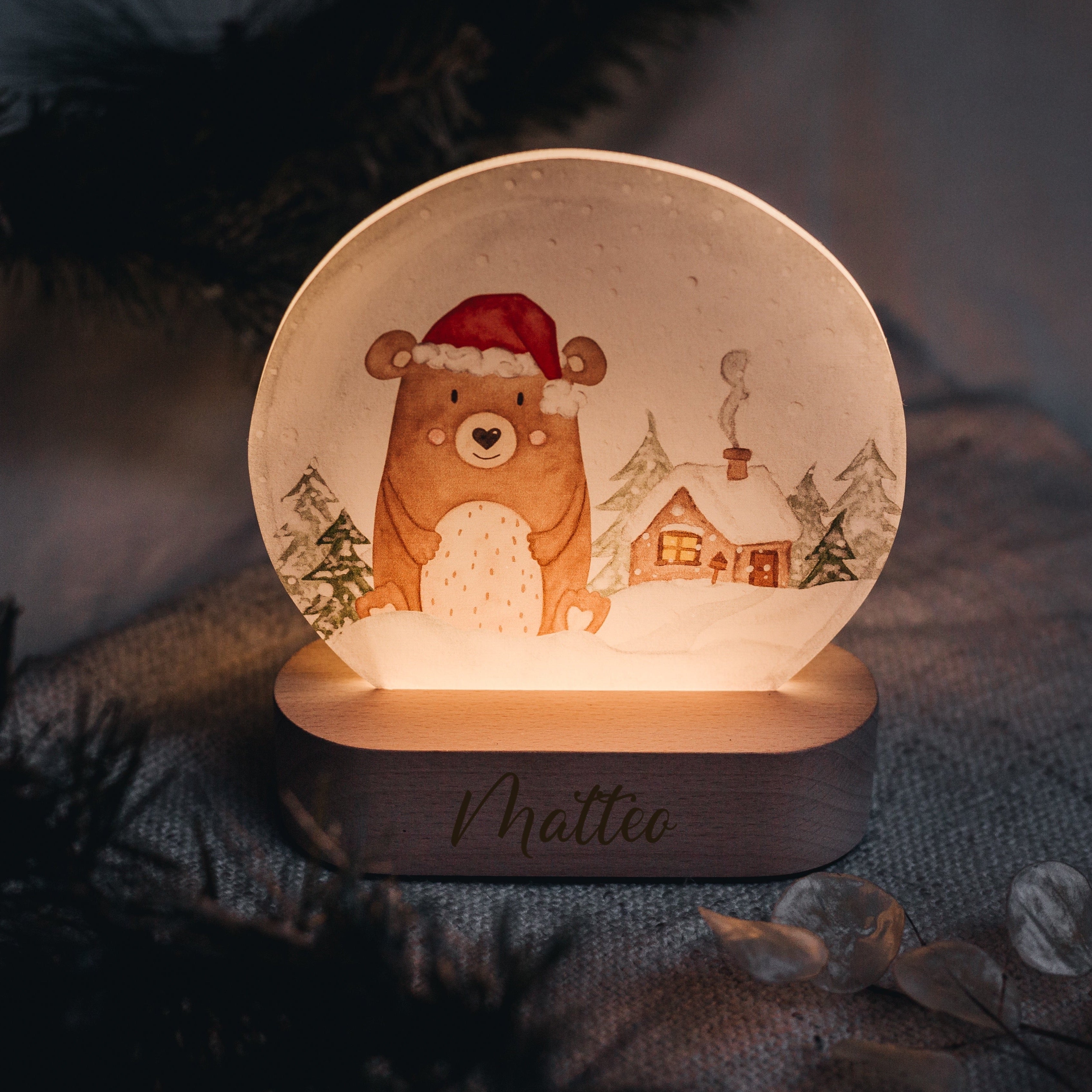 LED Nachtlicht Kinder personalisiert - Schneekugel Weihnachten