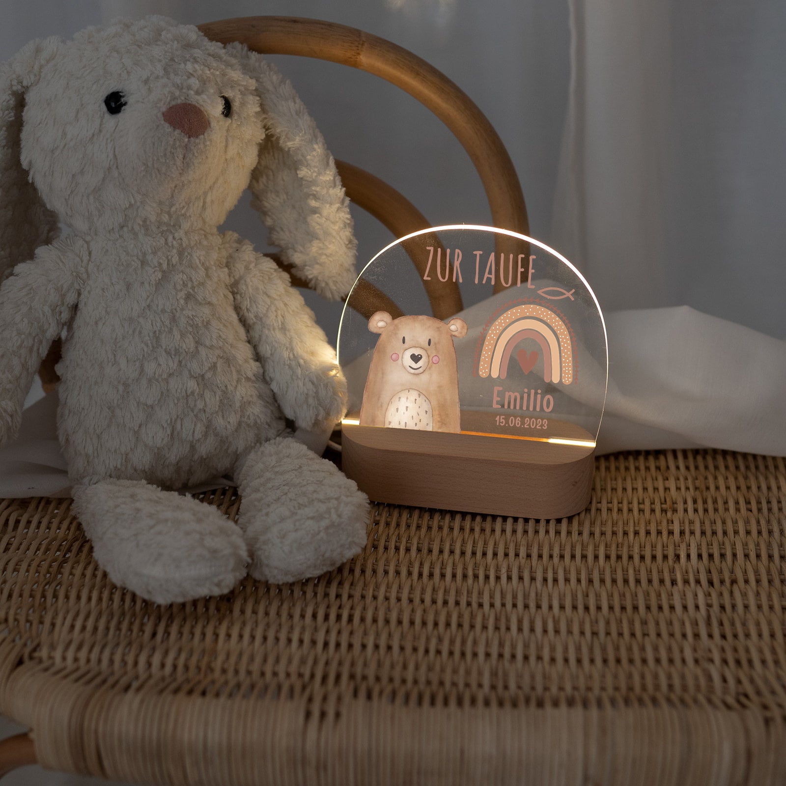 LED Nachtlicht Kinder personalisiert - Taufe Tier Aquarell