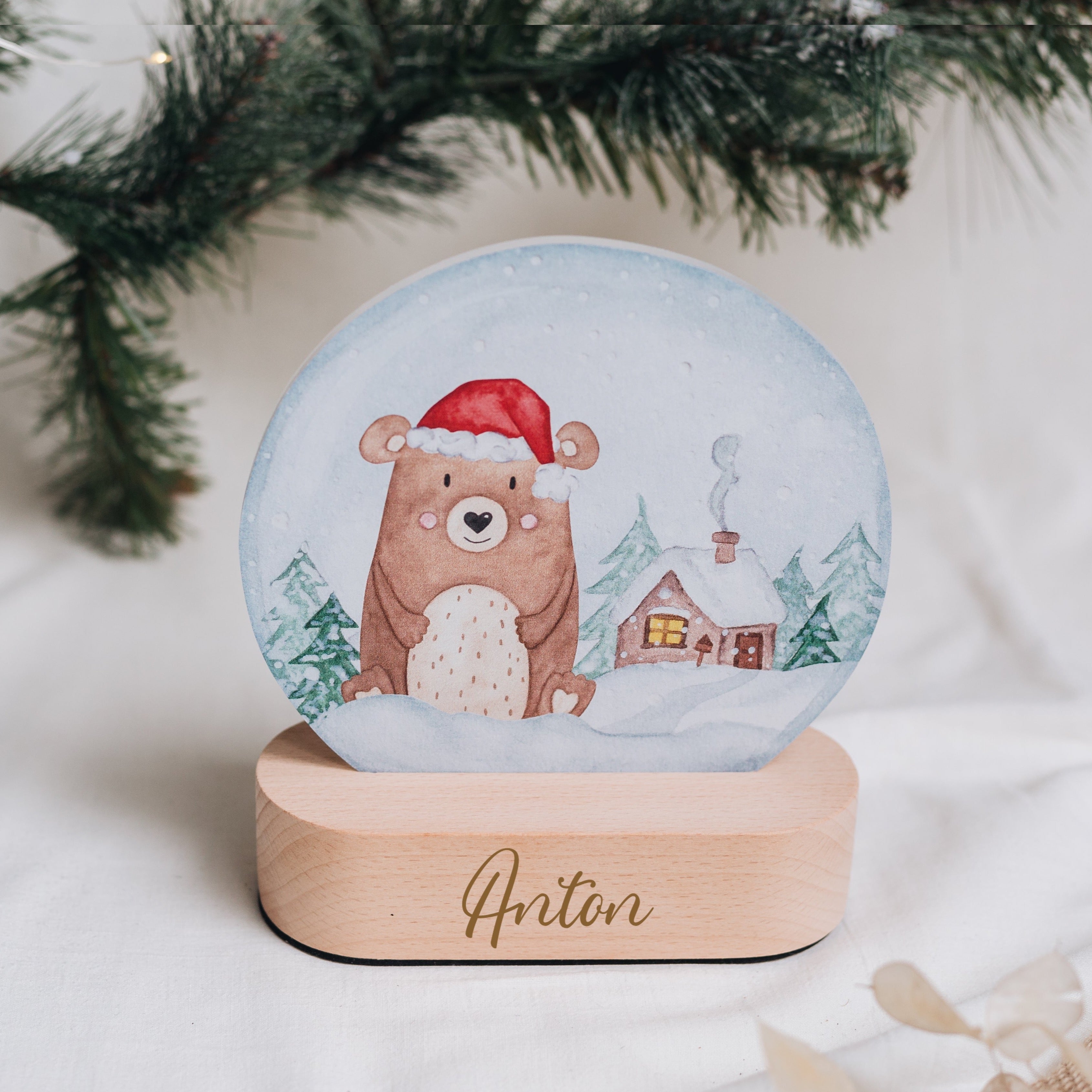 LED Nachtlicht Kinder personalisiert - Schneekugel Weihnachten