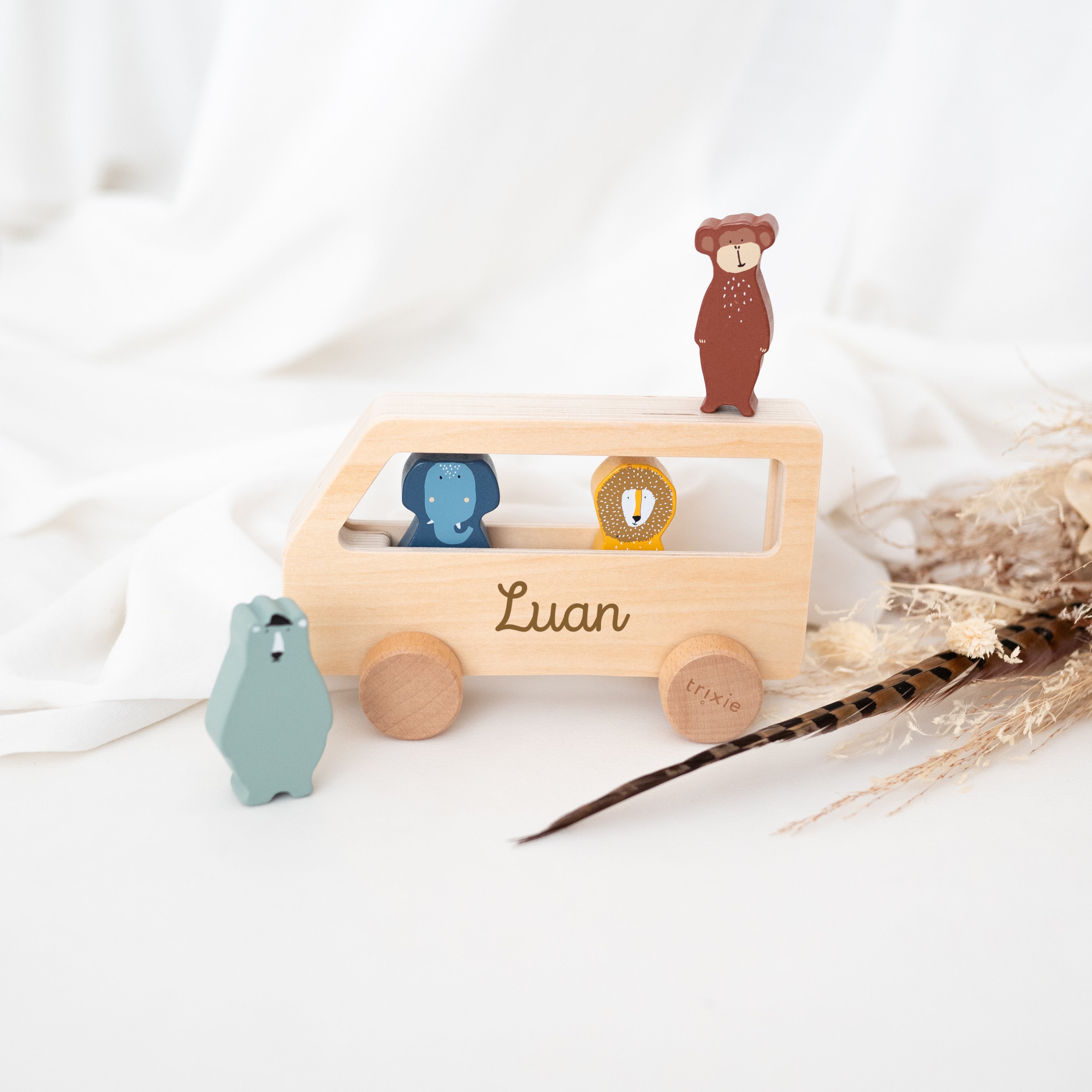 Bus Holz personalisiert - Tiere