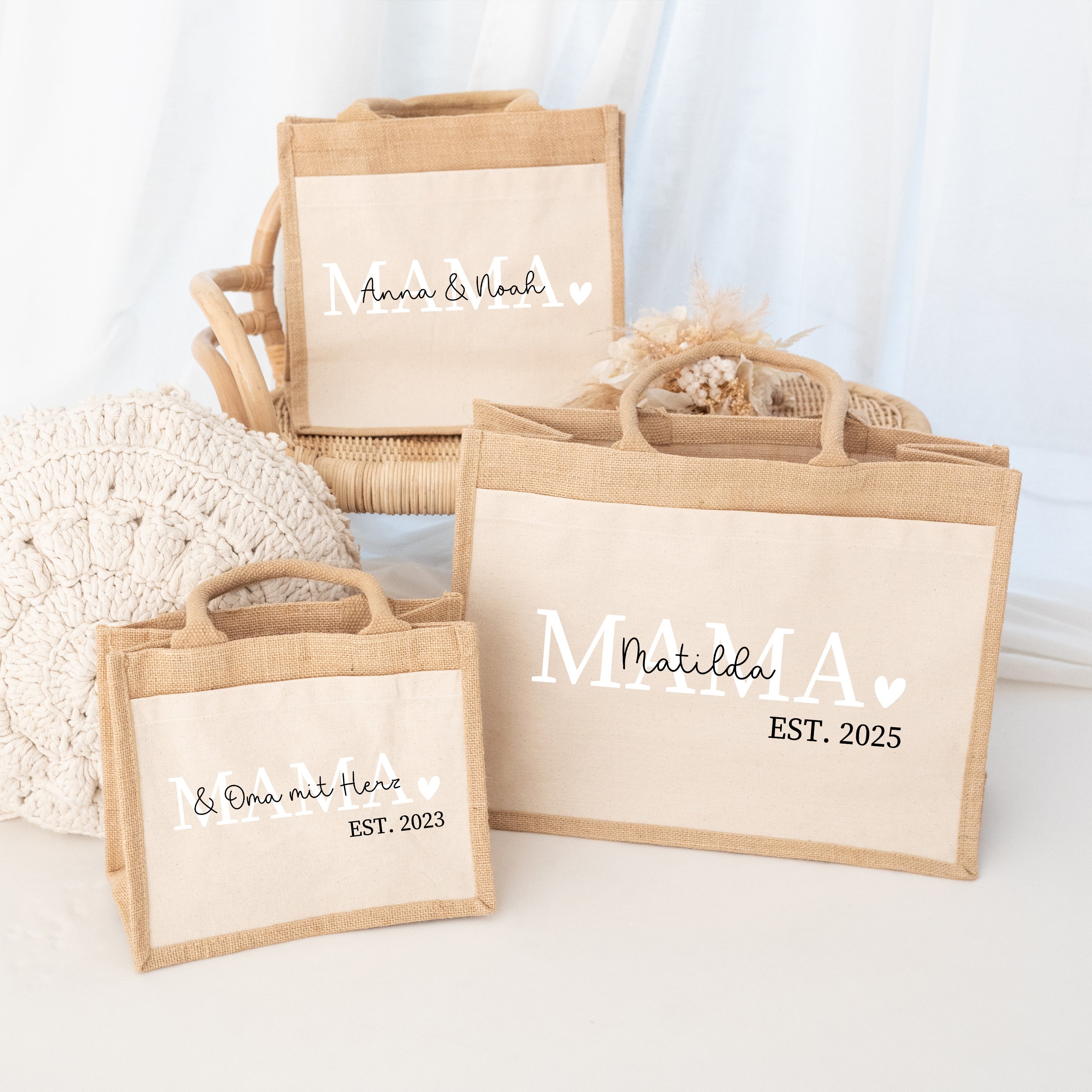 Jutetasche mit Stoffbesatz - Mama est.