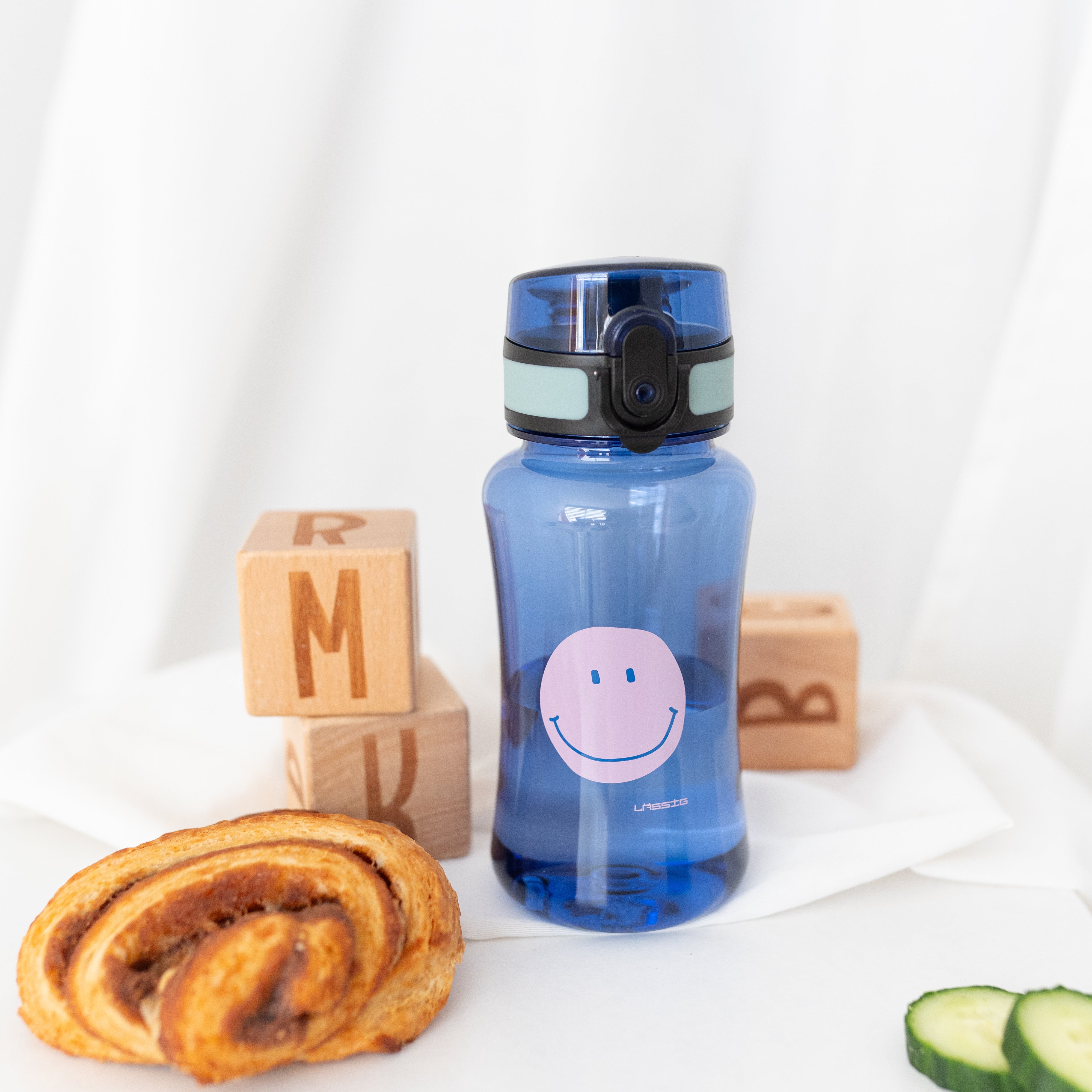 LÄSSIG Brotdose & Trinkflasche Set "Smiley blau"