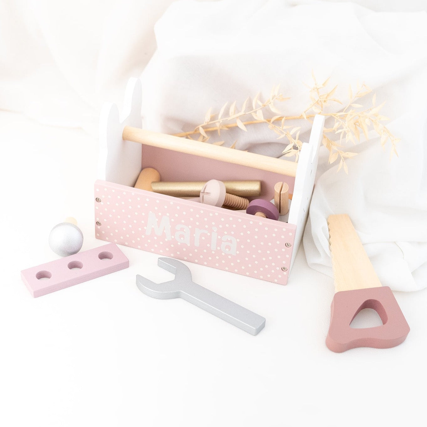 Werkzeugkasten Hase rosa weiß personalisiert