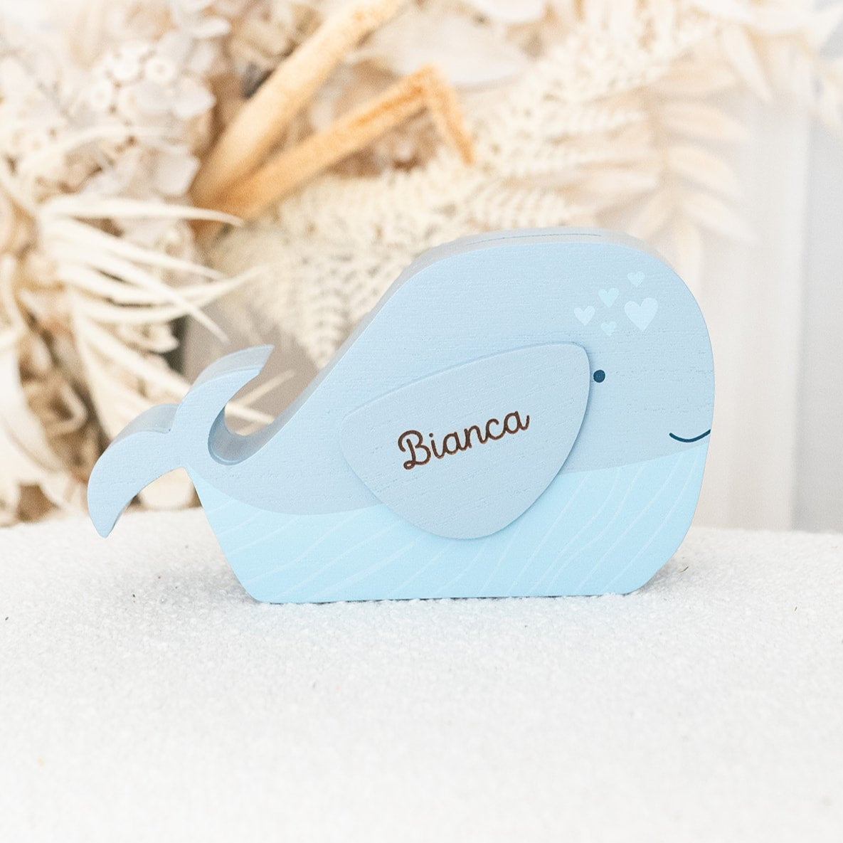 BAMBINO Spardose aus Holz Löwe, Elefant & Wal - personalisierbar
