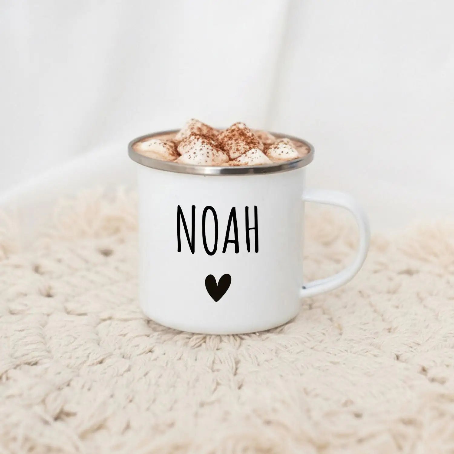 Emaille Kindertasse personalisiert - Name Herz Tasse -  wunderwunsch