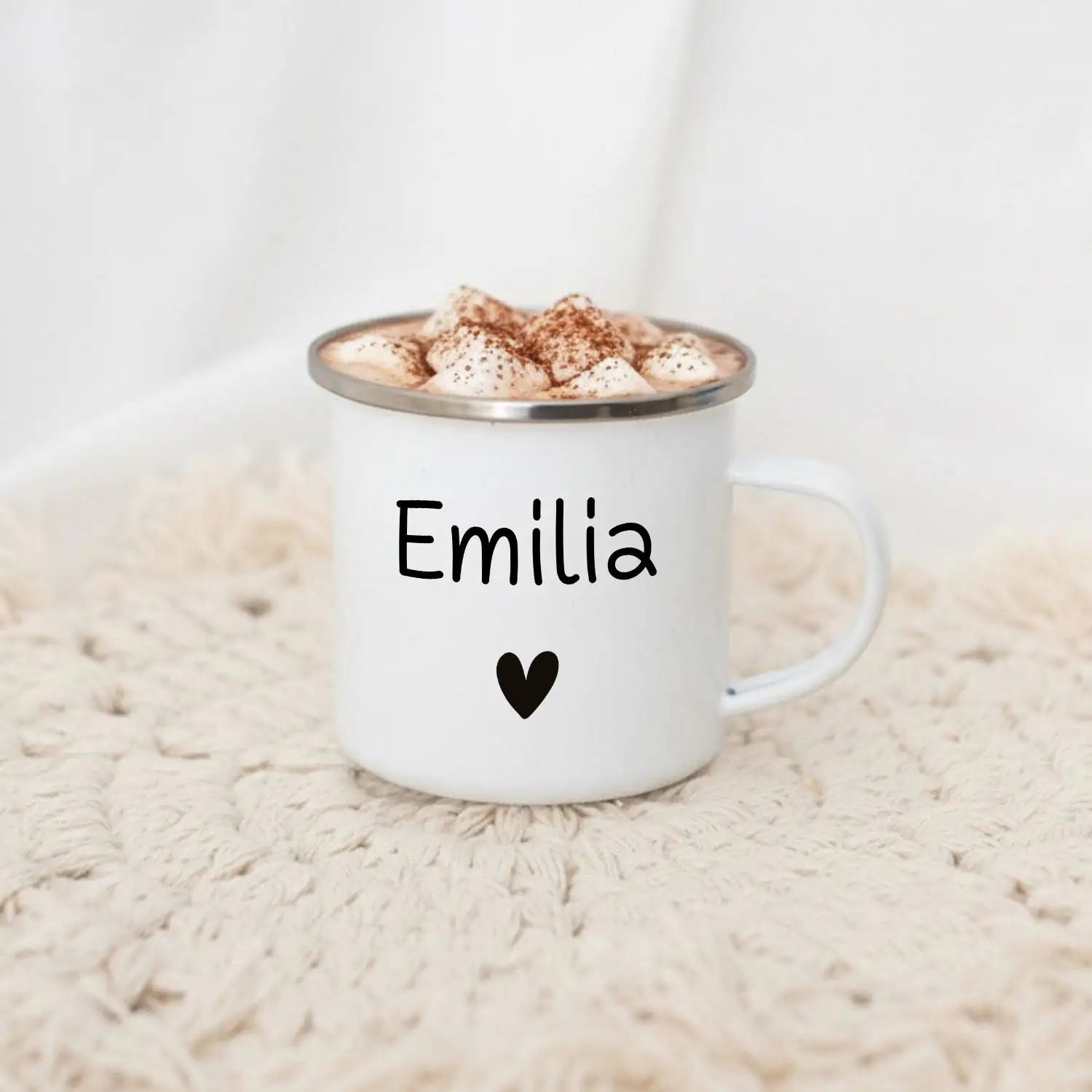 Emaille Kindertasse personalisiert - Name Herz Tasse -  wunderwunsch