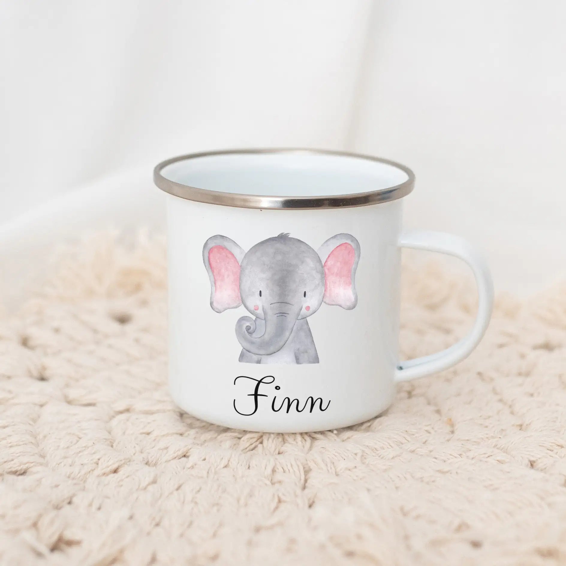 Emaille Kindertasse personalisiert - Tier Aquarell Tasse -  wunderwunsch