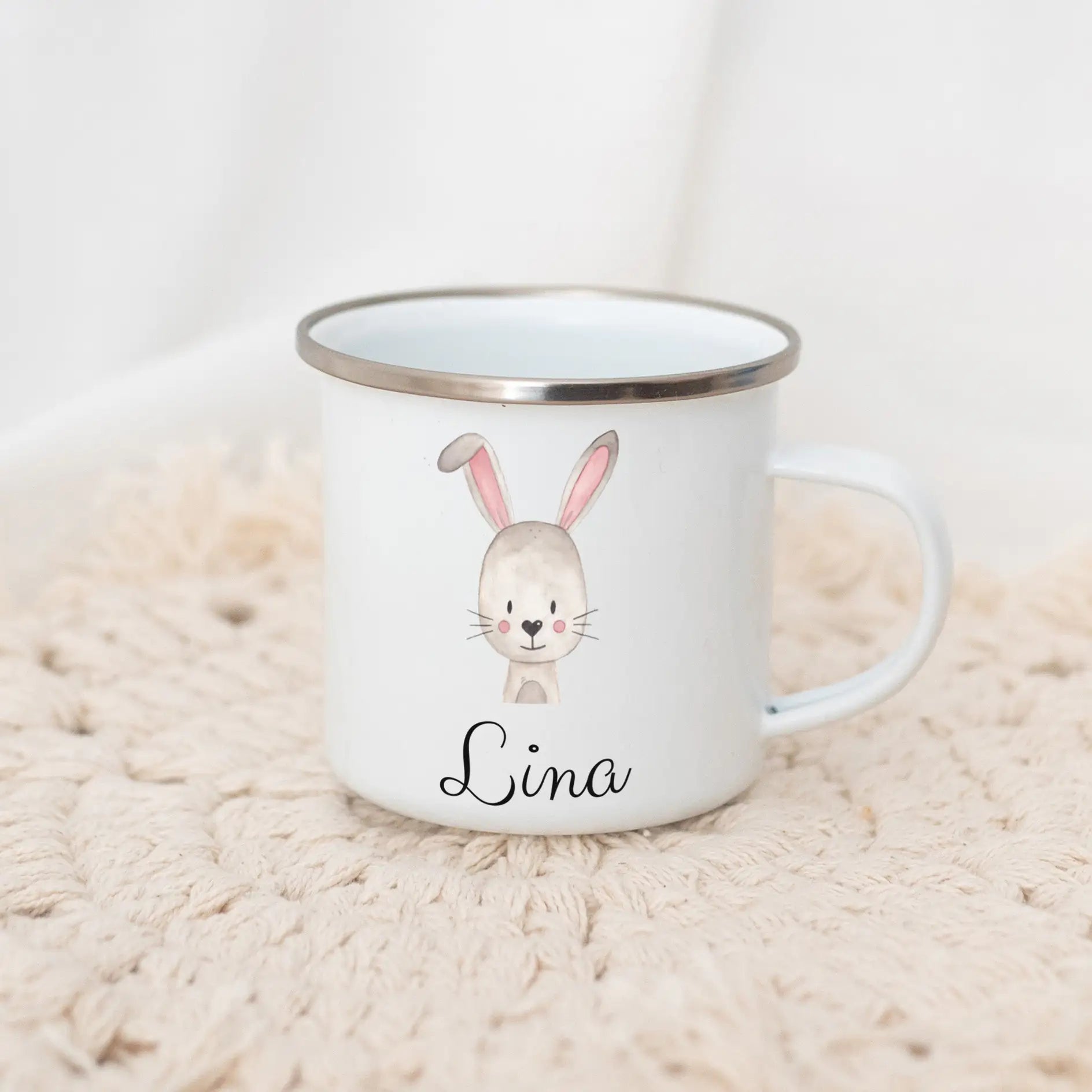 Emaille Kindertasse personalisiert - Tier Aquarell Tasse -  wunderwunsch