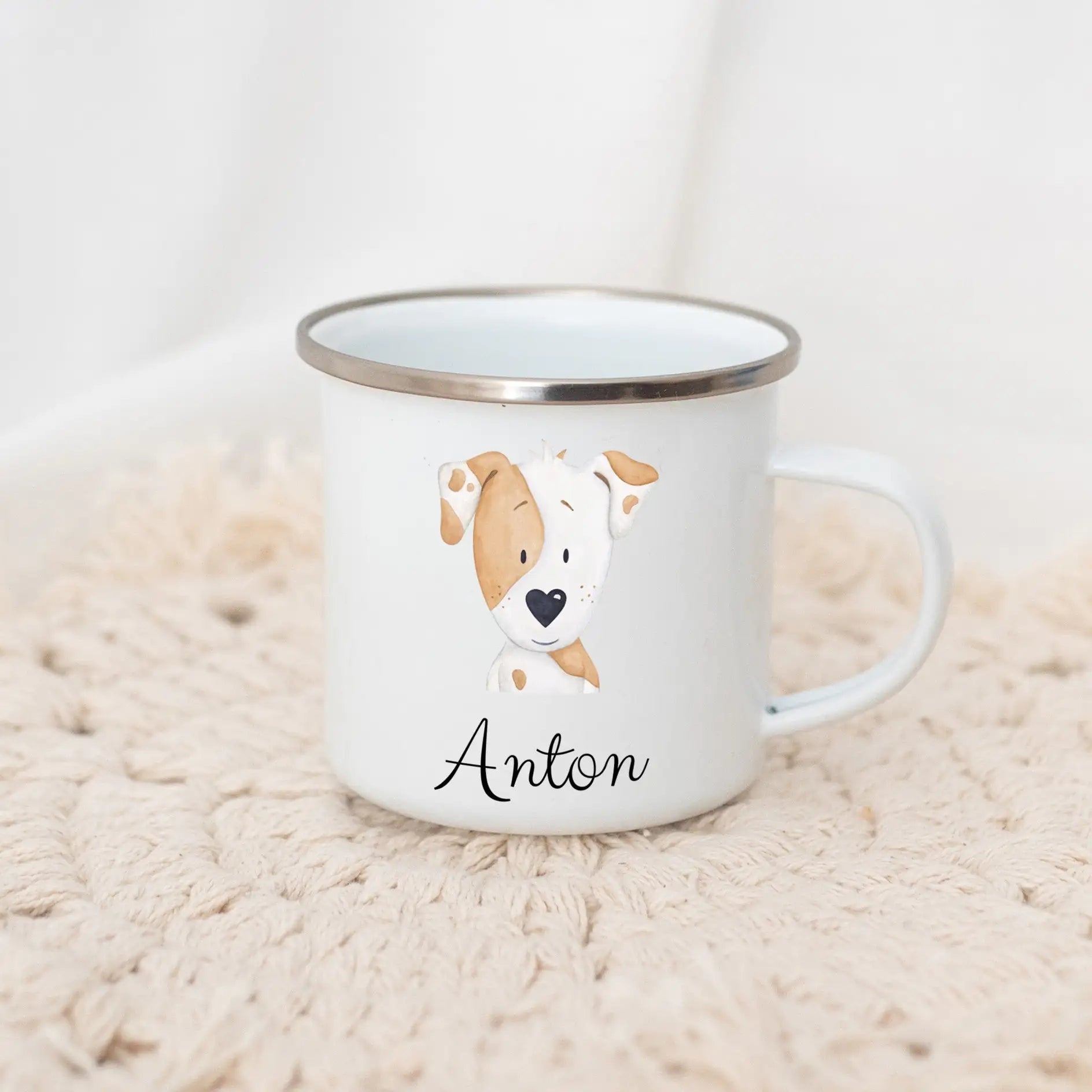 Emaille Kindertasse personalisiert - Tier Aquarell Tasse -  wunderwunsch