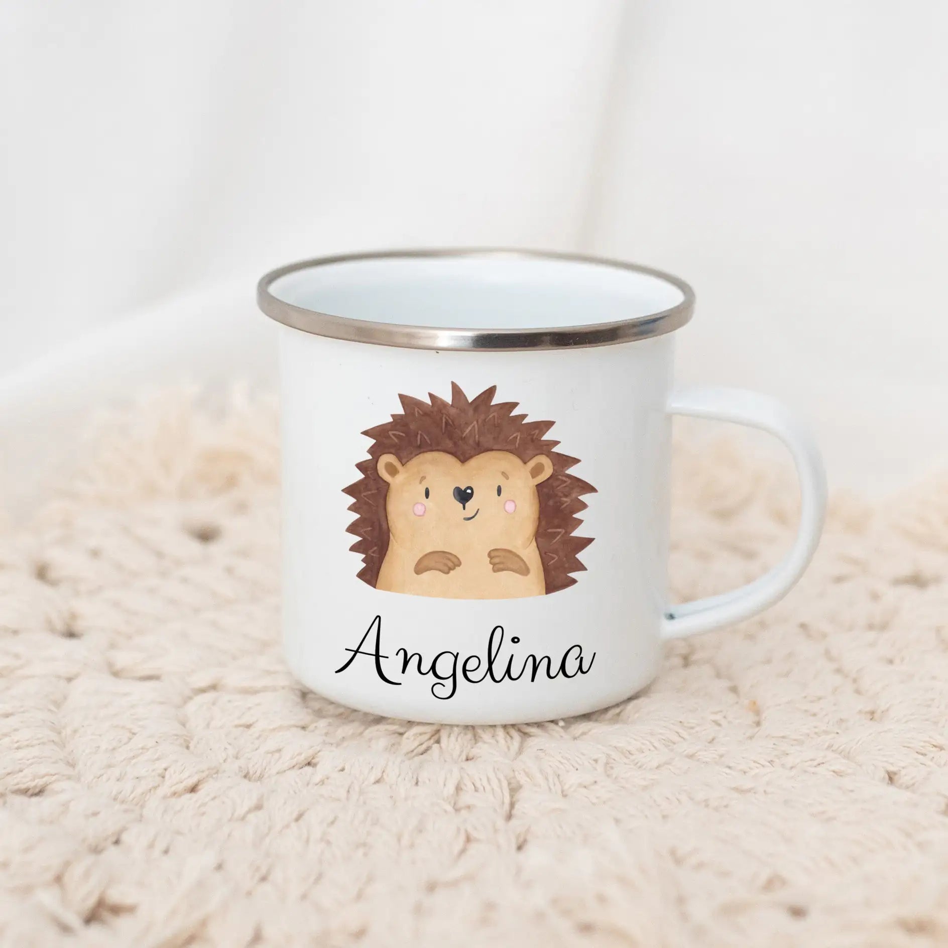 Emaille Kindertasse personalisiert - Tier Aquarell Tasse -  wunderwunsch