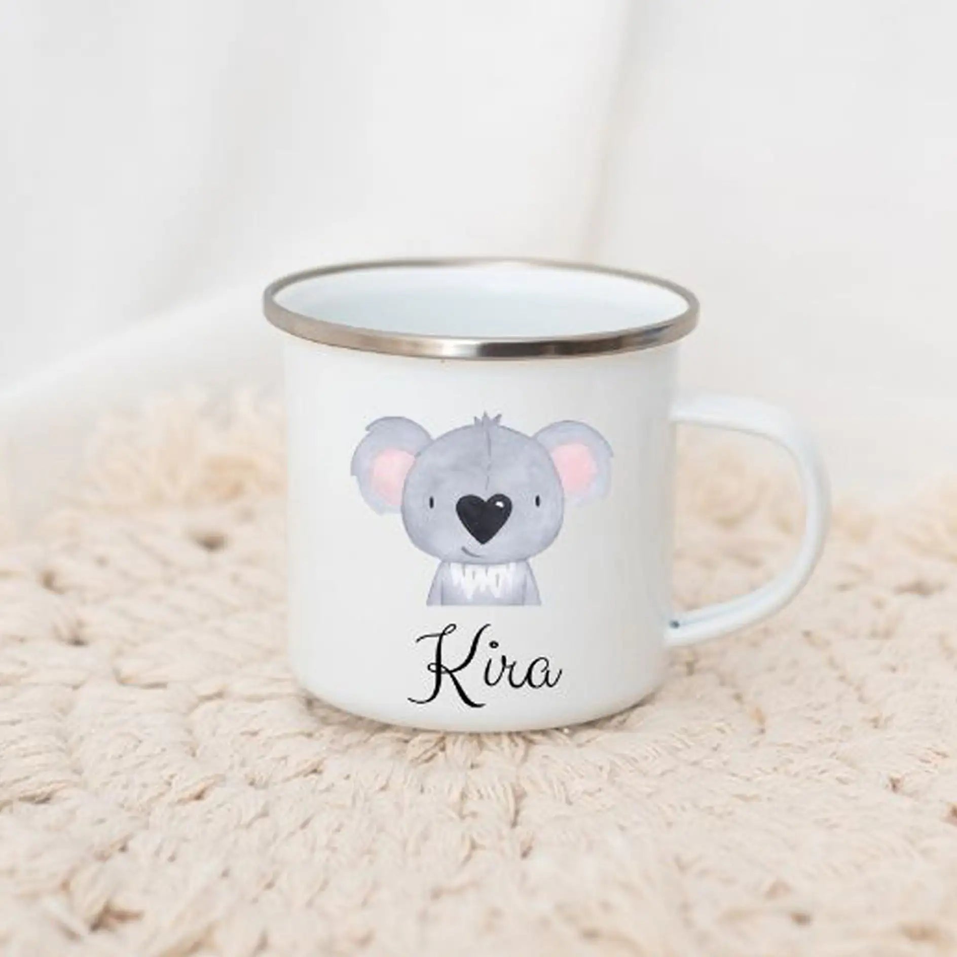 Emaille Kindertasse personalisiert - Tier Aquarell Tasse -  wunderwunsch