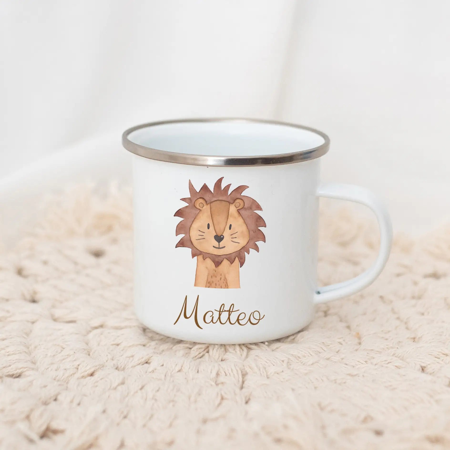 Emaille Kindertasse personalisiert - Tier Aquarell Tasse -  wunderwunsch