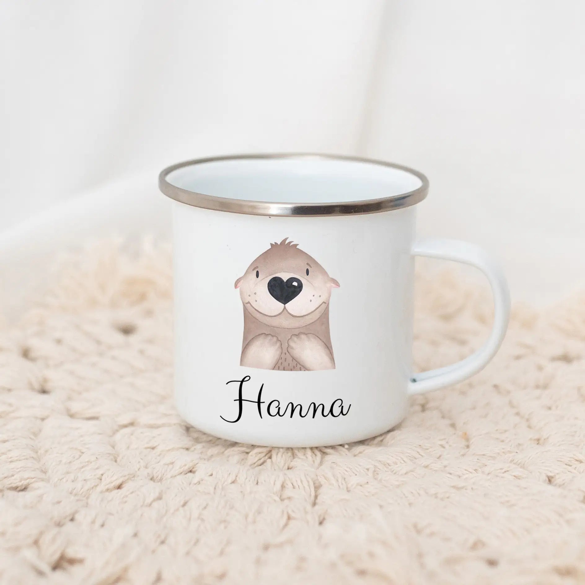 Emaille Kindertasse personalisiert - Tier Aquarell Tasse -  wunderwunsch