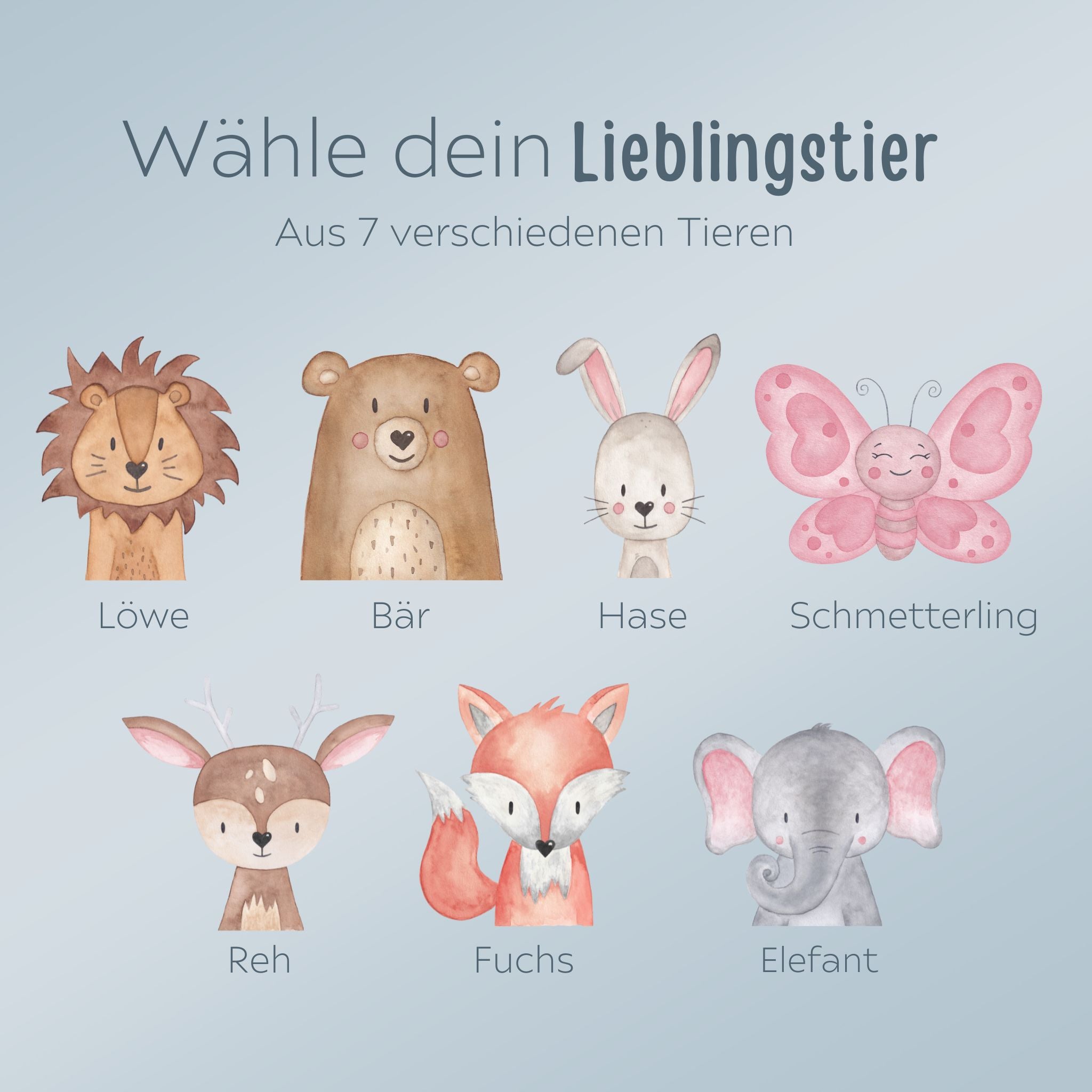 LED Nachtlicht Kinder personalisiert - Tier Aquarell