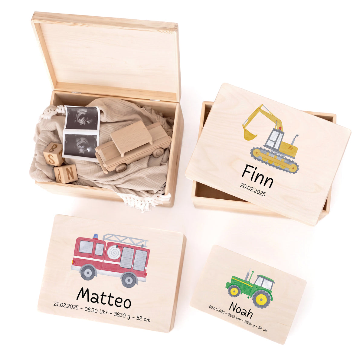 Erinnerungsbox Holz mit Wunschdaten – Fahrzeug Aquarell
