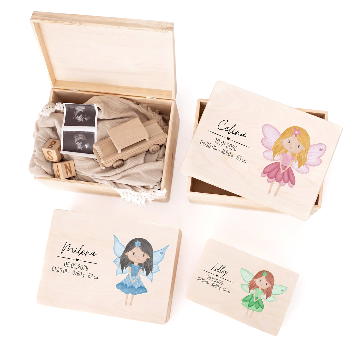 Erinnerungsbox Holz mit Wunschdaten – Fee Aquarell