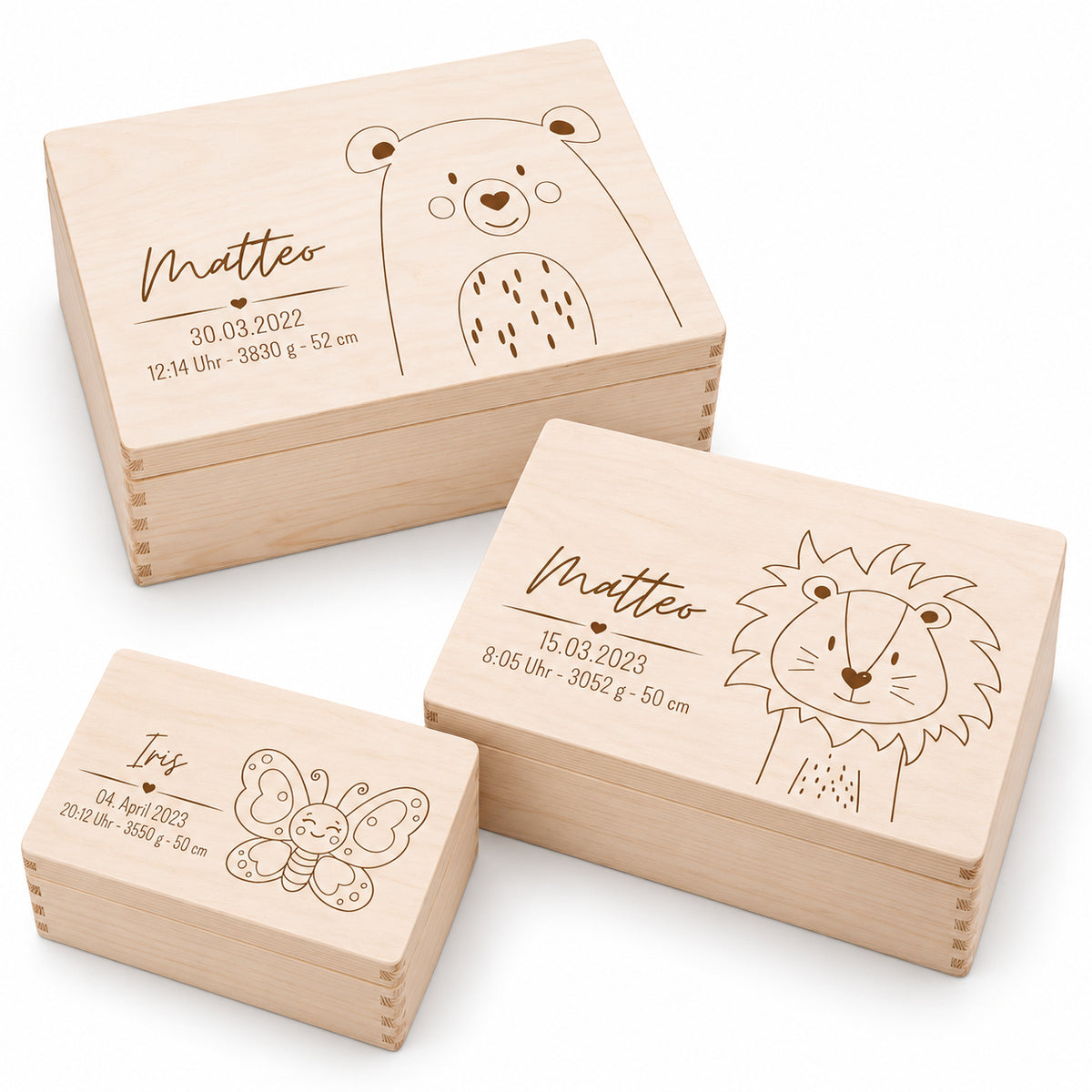 Erinnerungsbox Holz mit Wunschdaten – Tier Gravur