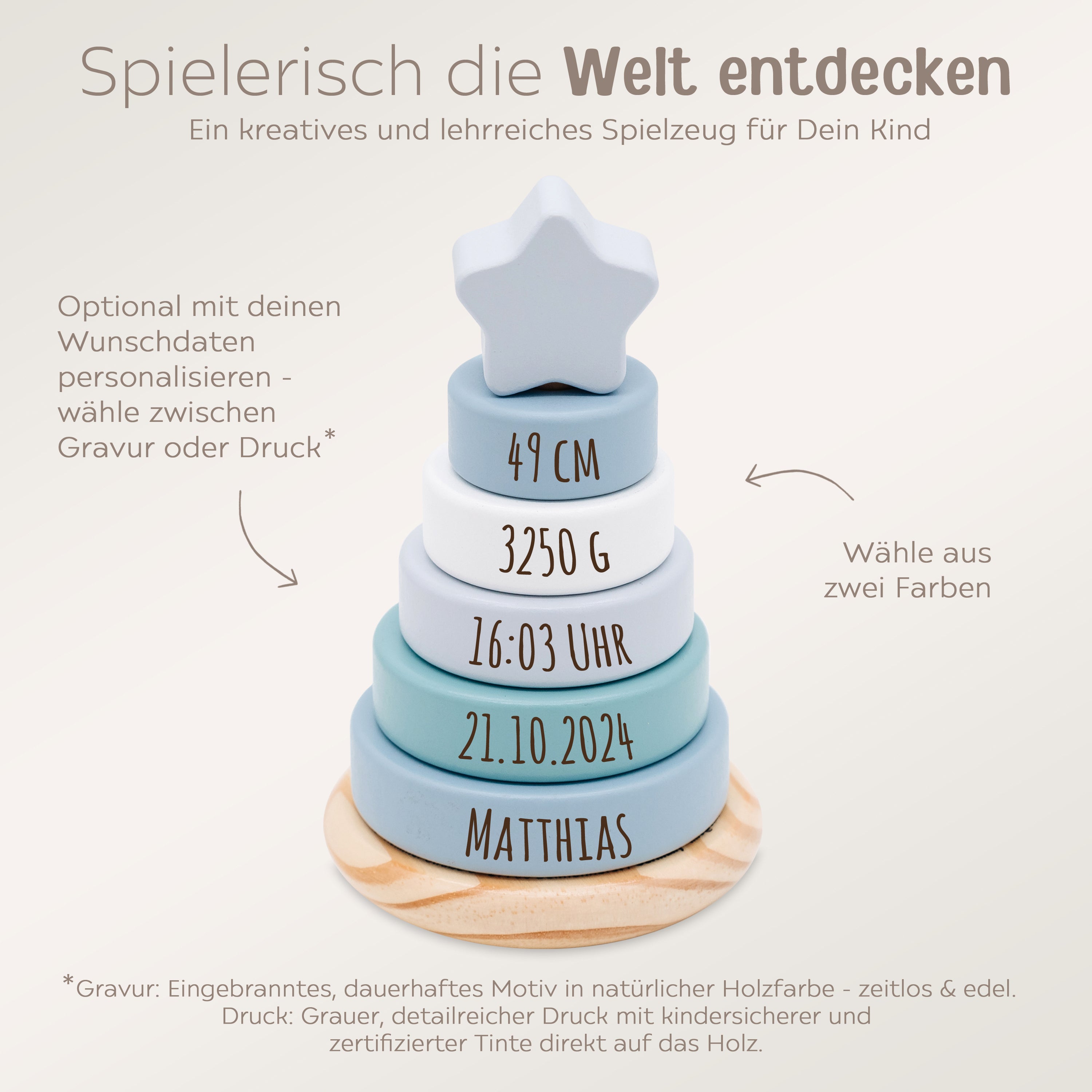 Small foot Stapelturm Holz personalisiert