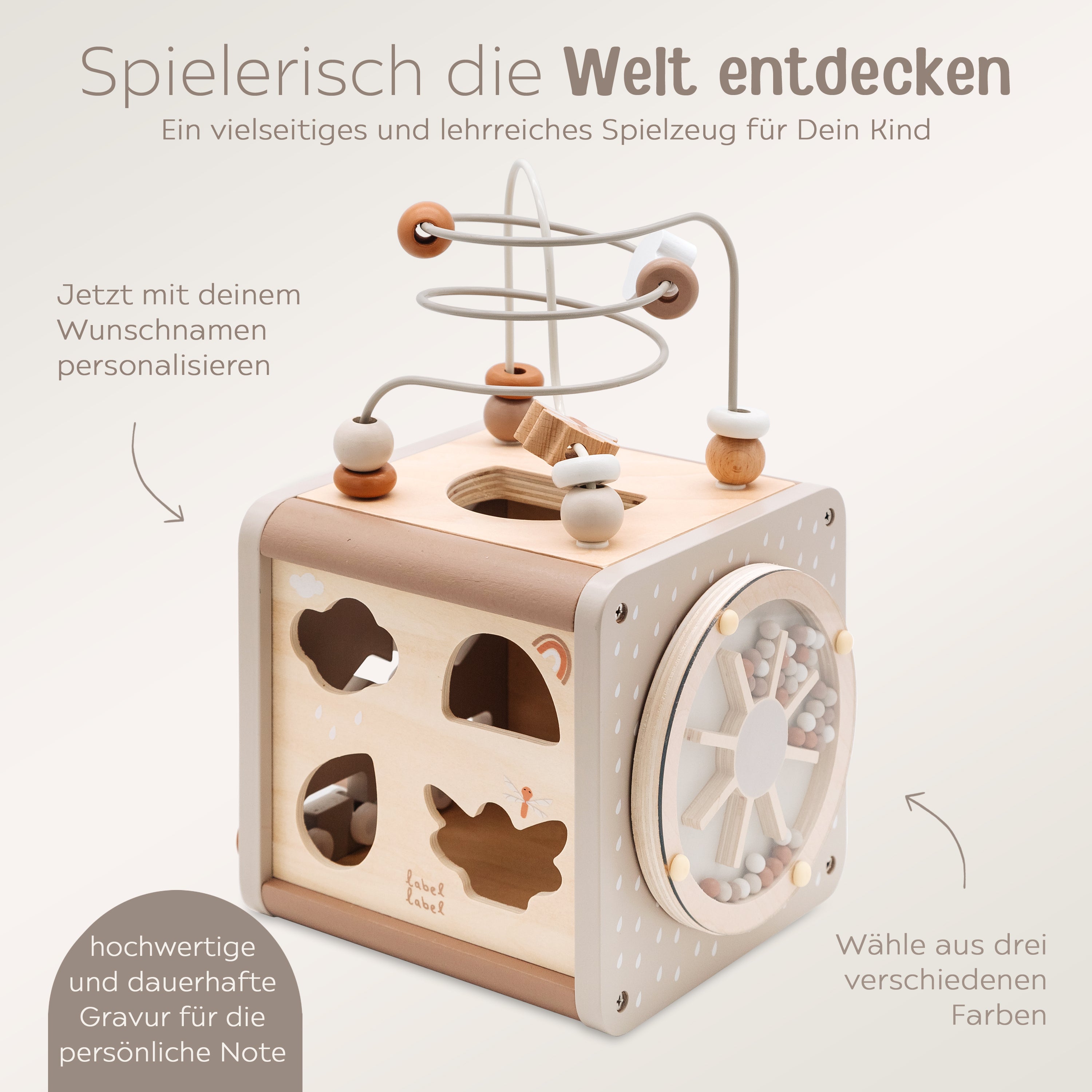 LABEL LABEL Motorikwürfel Formen personalisiert - beige