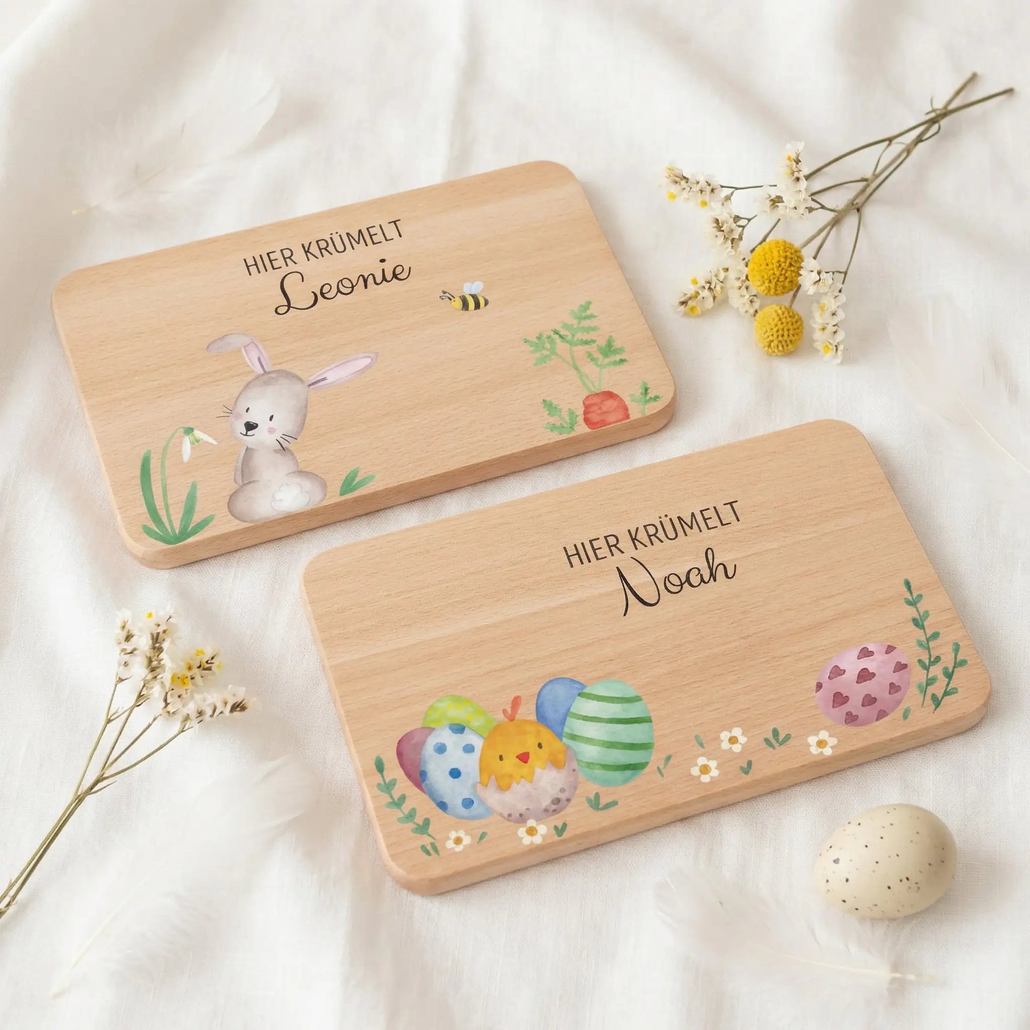 Frühstücksbrettchen personalisiert Osterhase und Eiersuche Aquarell Frühstücksbrett -  wunderwunsch