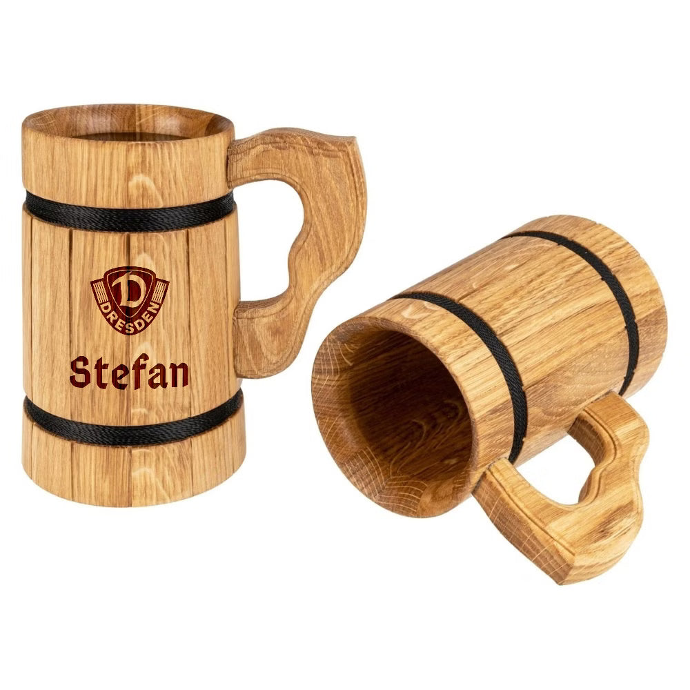 DYNAMO Bierkrug Holz Wappen personalisiert