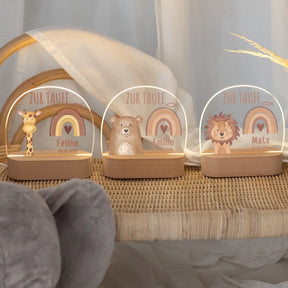 LED Nachtlicht Kinder personalisiert - Taufe Tier Aquarell