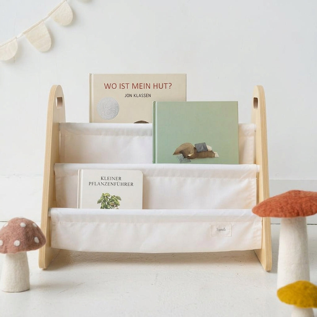 Kinderbücherregal doppelseitig creme