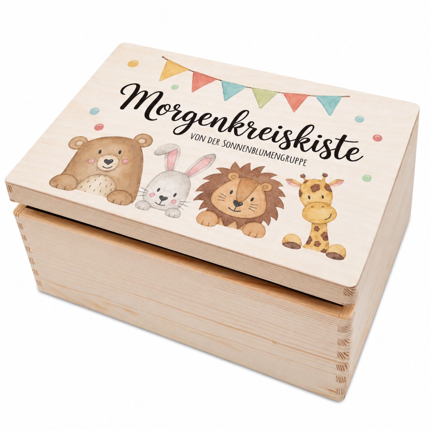 Morgenkreiskiste mit Wunschname – Tiere Aquarell
