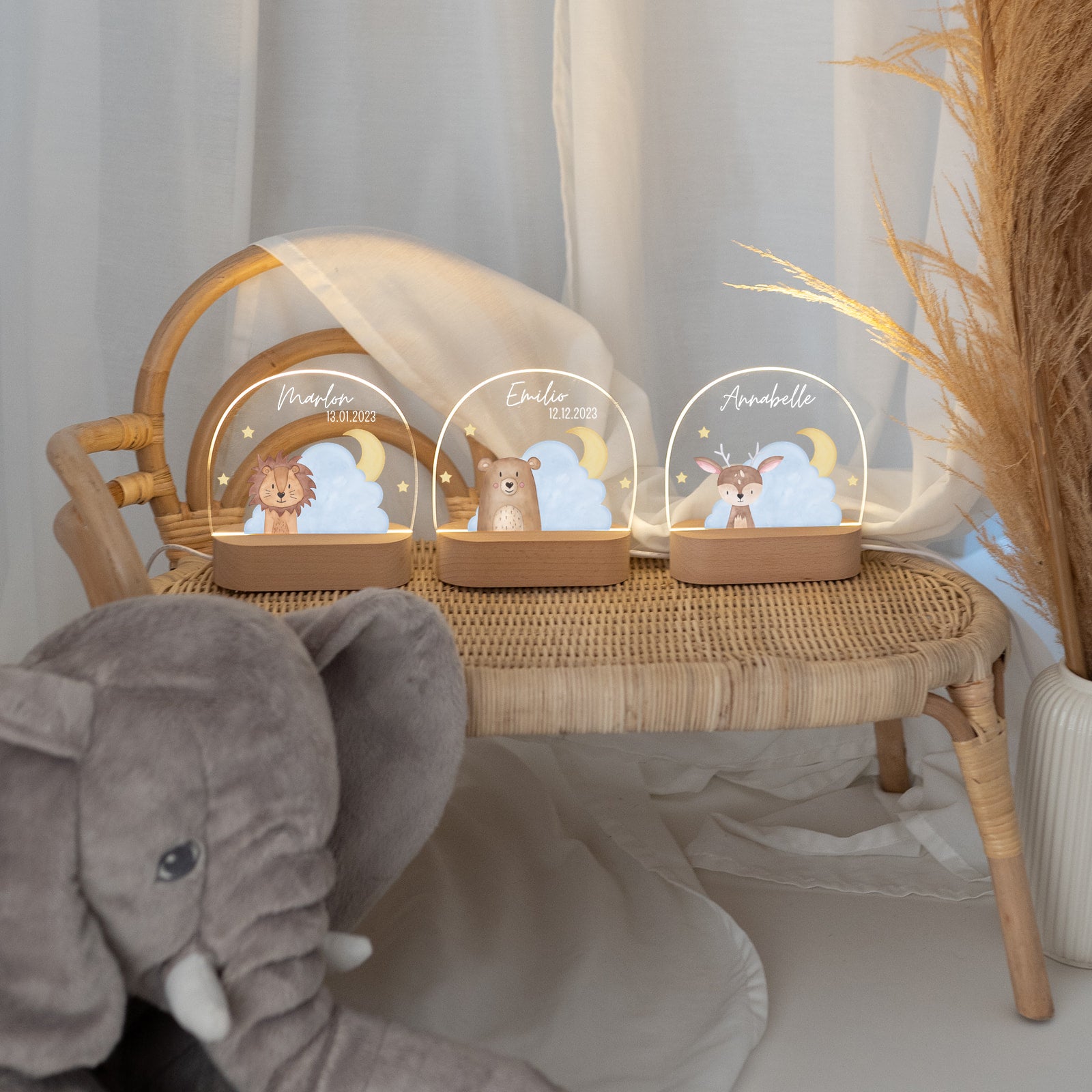 LED Nachtlicht Kinder personalisiert - Wolkentier Aquarell