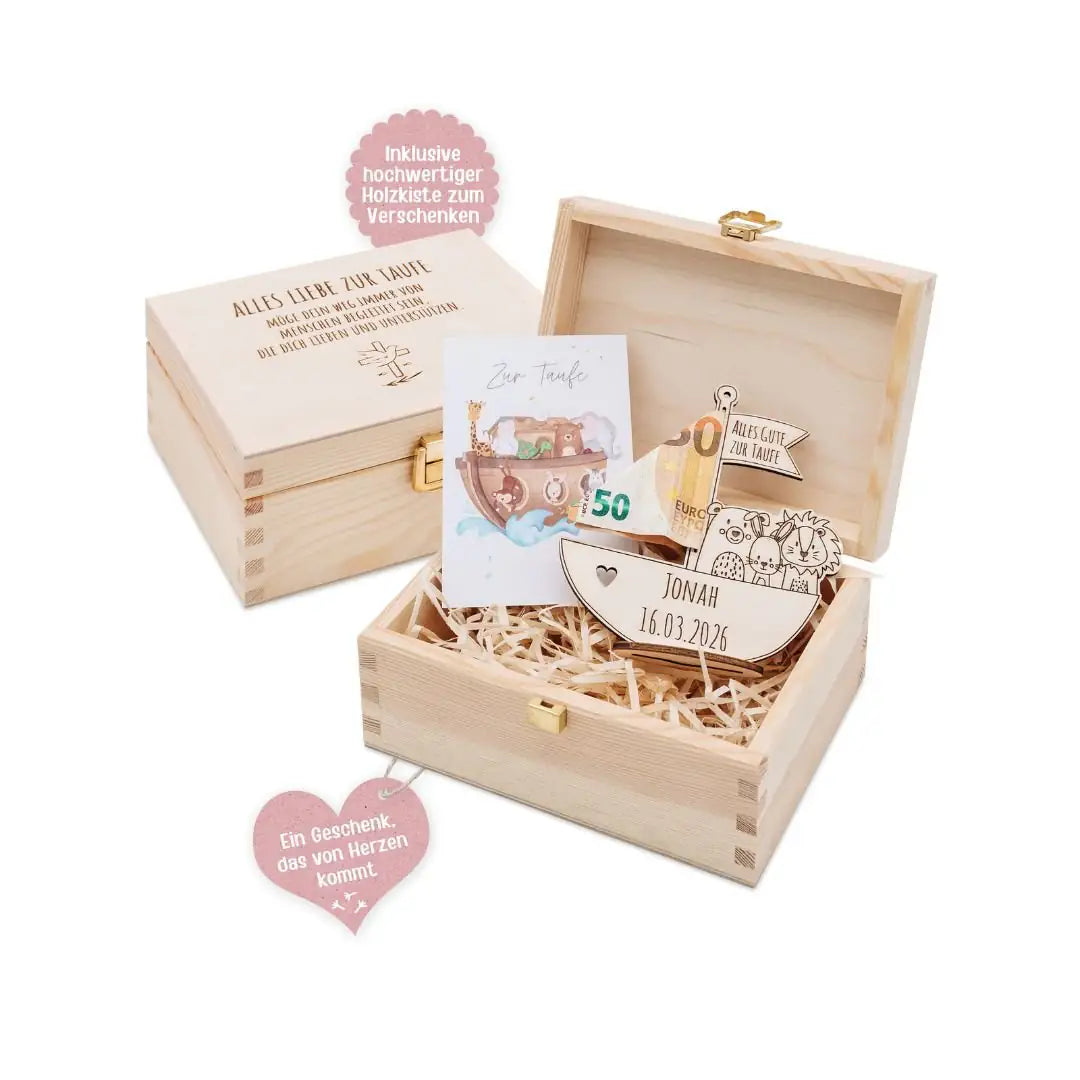 Geschenkbox Taufe - Arche Noah Geldgeschenk + Postkarte  -  wunderwunsch