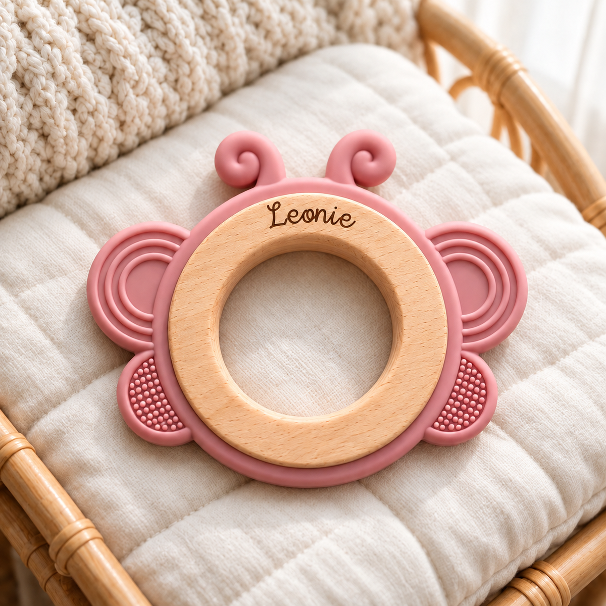 Beißring aus Holz & Silikon personalisiert - Tier