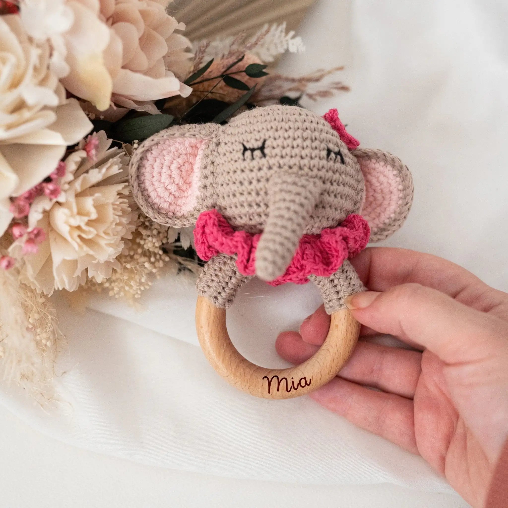 Greifling Rassel Elefant personalisiert Greifling -  wunderwunsch