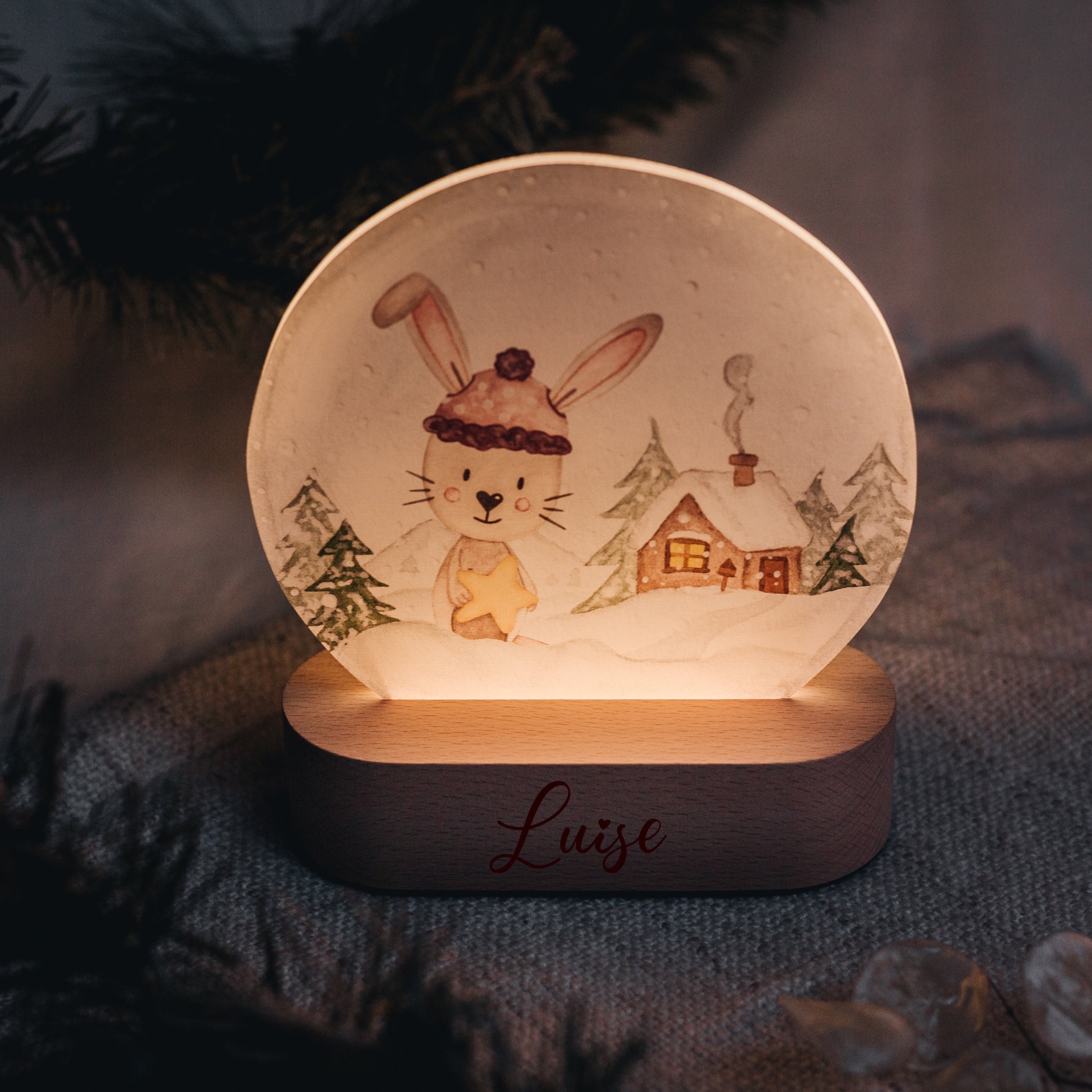 LED Nachtlicht Kinder personalisiert - Schneekugel Weihnachten