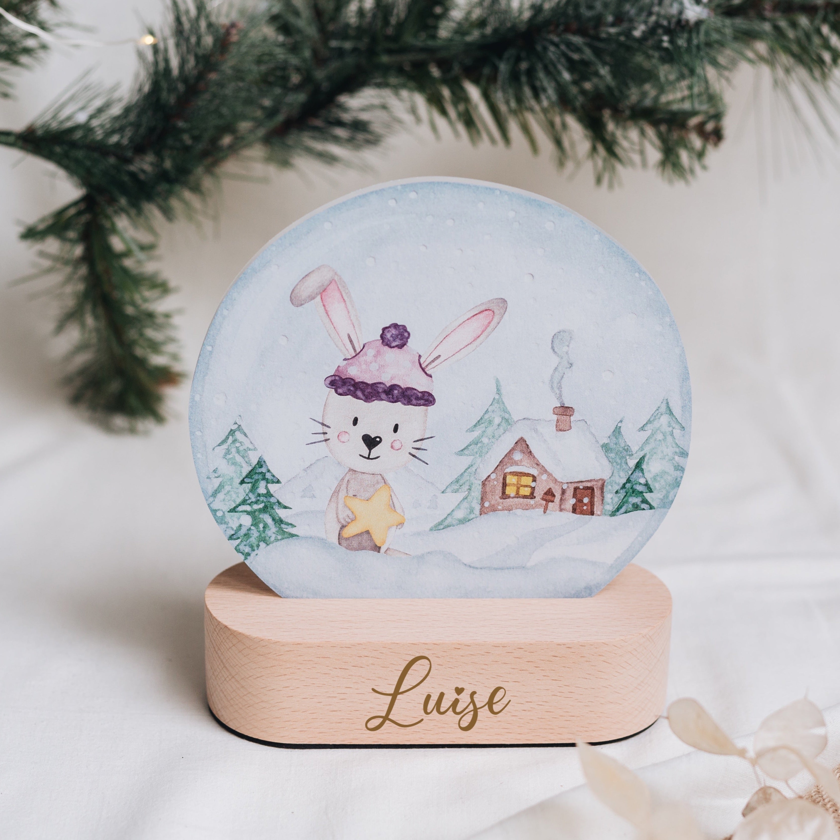LED Nachtlicht Kinder personalisiert - Schneekugel Weihnachten
