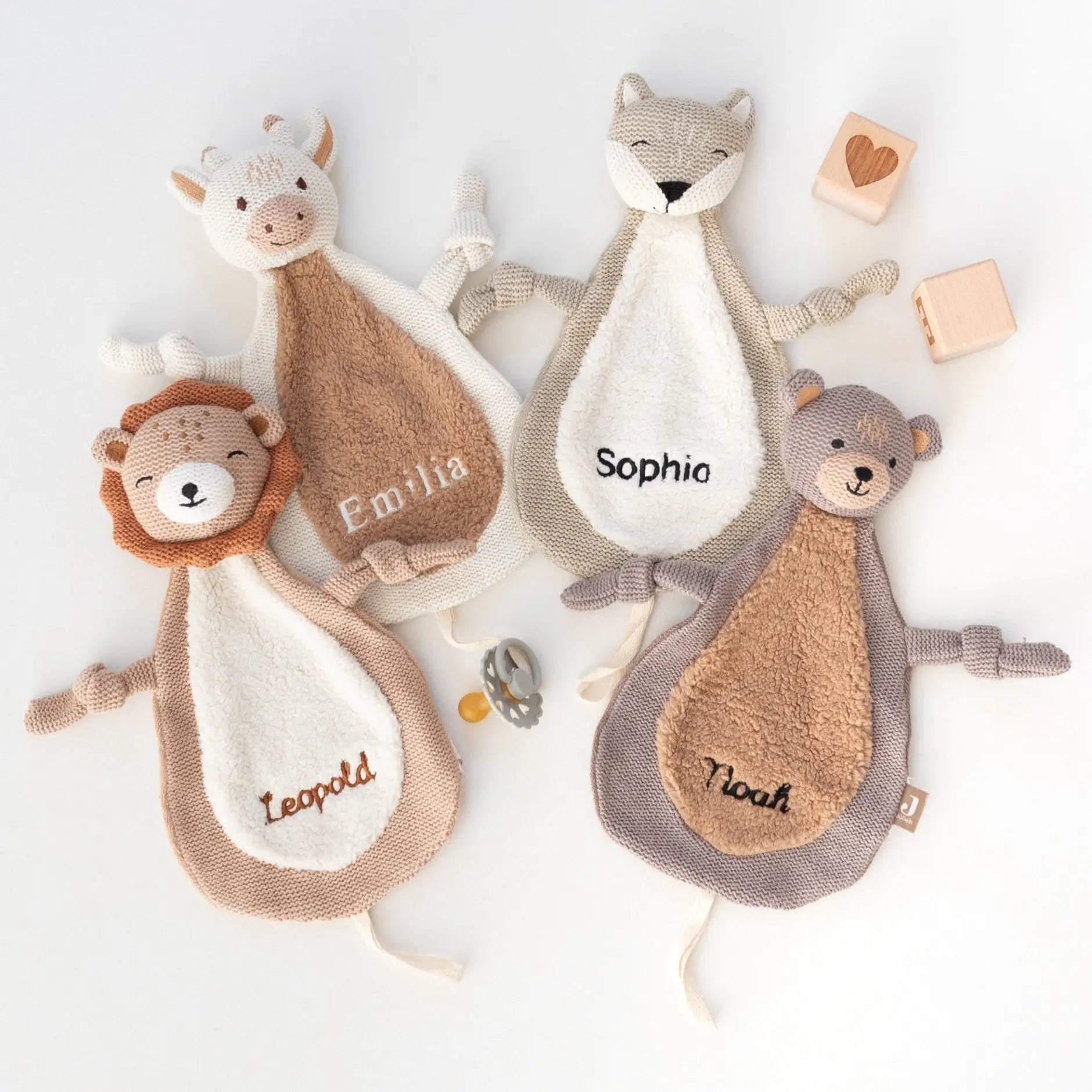 JOLLEIN Schmusetuch personalisiert - Bär, Giraffe, Löwe oder Fuchs Schnuffeltuch -  wunderwunsch