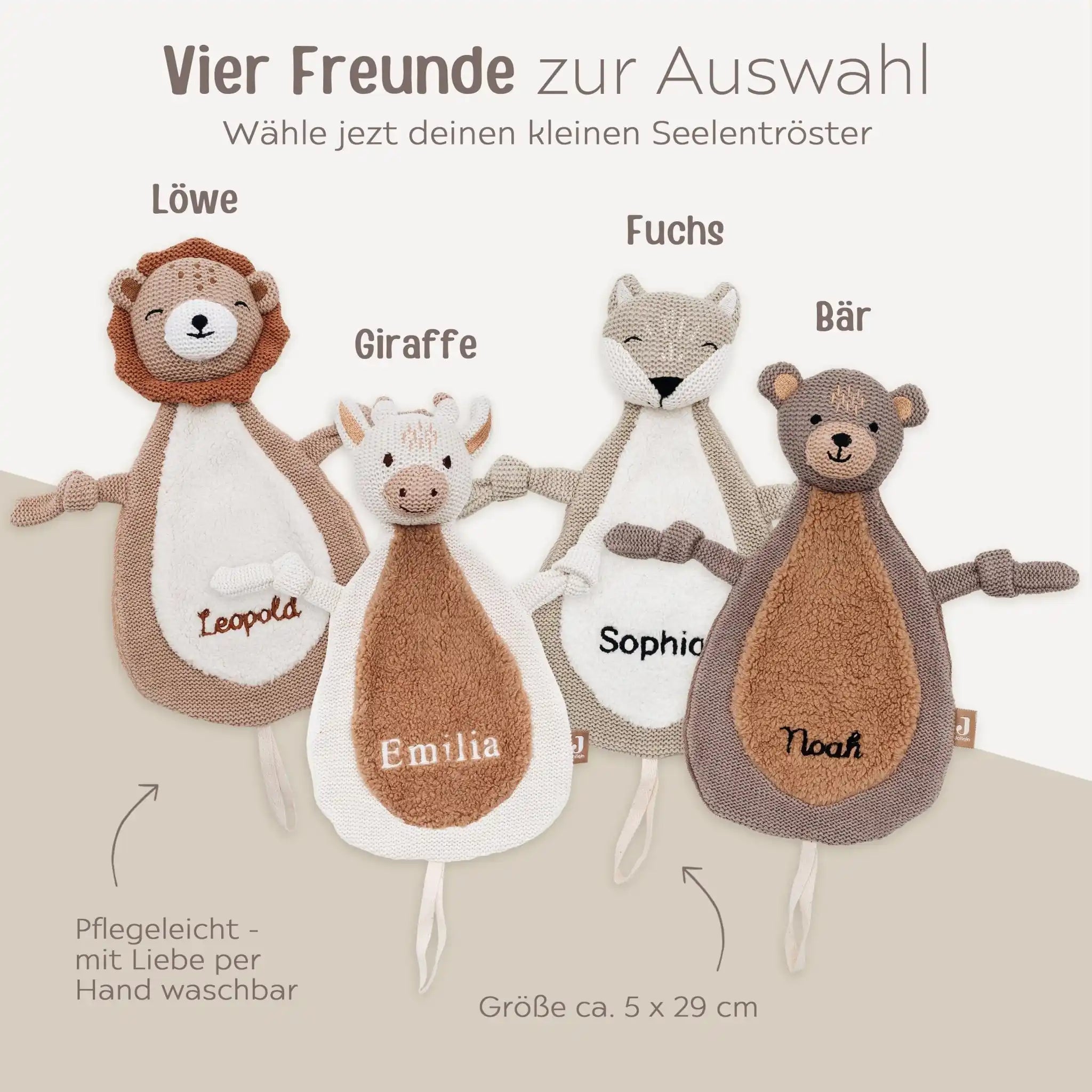 JOLLEIN Schmusetuch personalisiert - Bär, Giraffe, Löwe oder Fuchs Textilien & Baby -  wunderwunsch