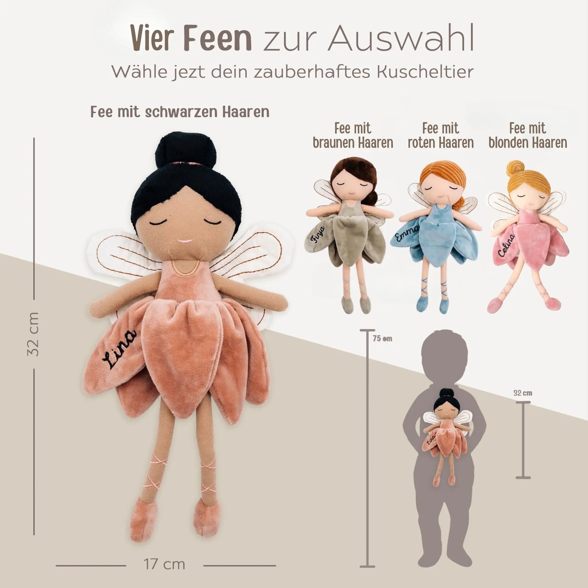 JOLLEIN Stoffpuppe Fee personalisiert Kuscheltier -  wunderwunsch